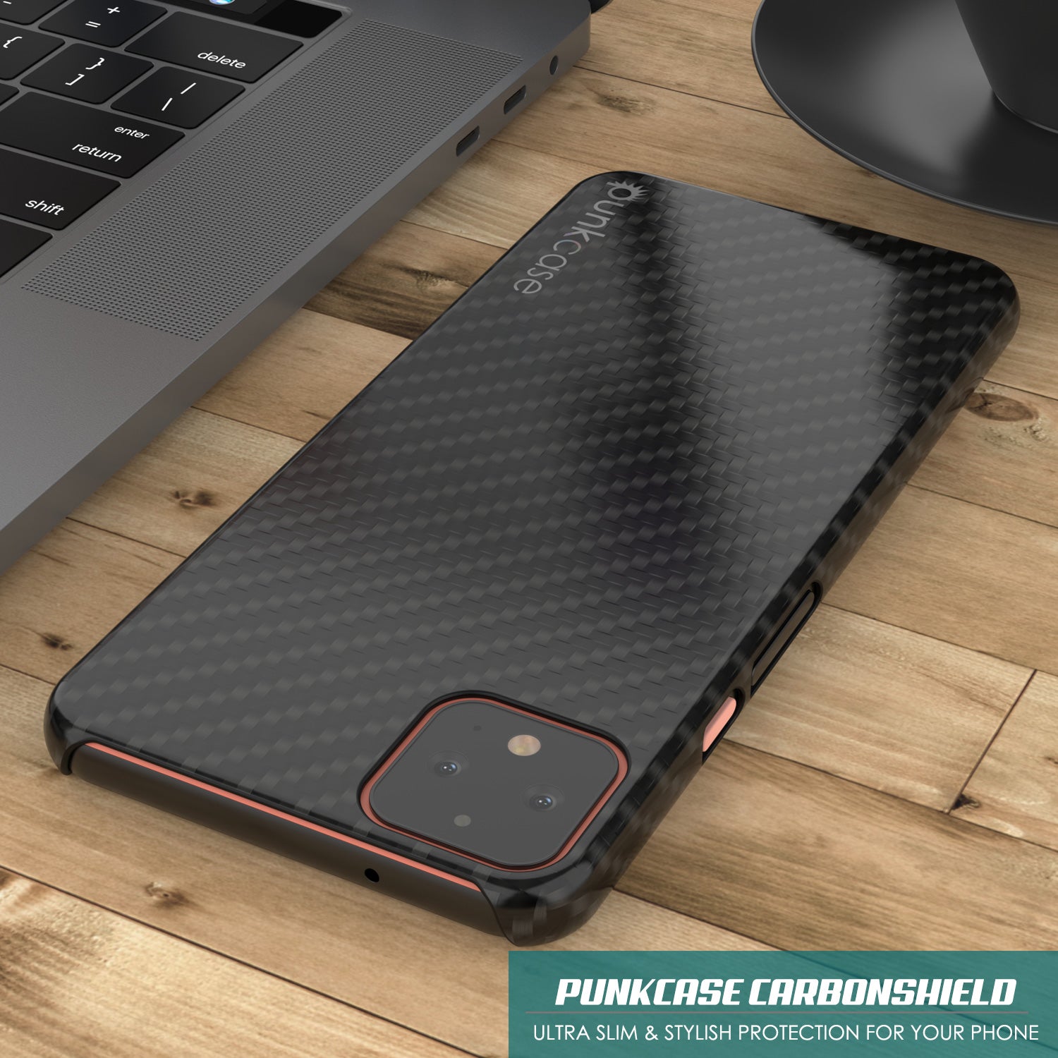 Google Pixel 4 CarbonShield Heavy Duty & Ultra Thin Leather Cover