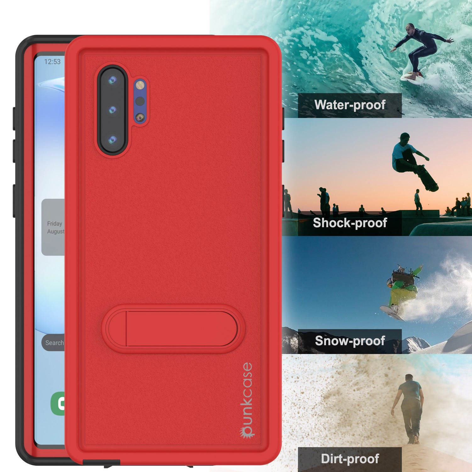 PunkCase Galaxy Note 10+ Plus Waterproof Case, [KickStud Series] Armor Cover [Red]