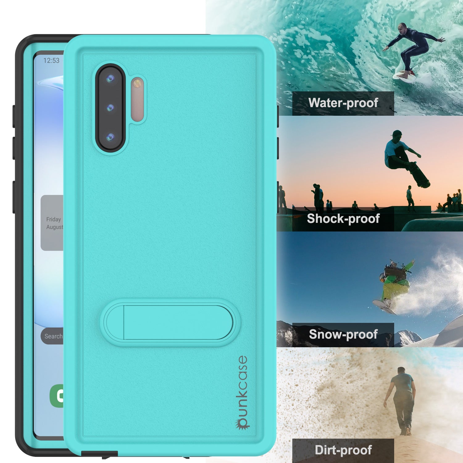 PunkCase Galaxy Note 10 Waterproof Case, [KickStud Series] Armor Cover [Teal]
