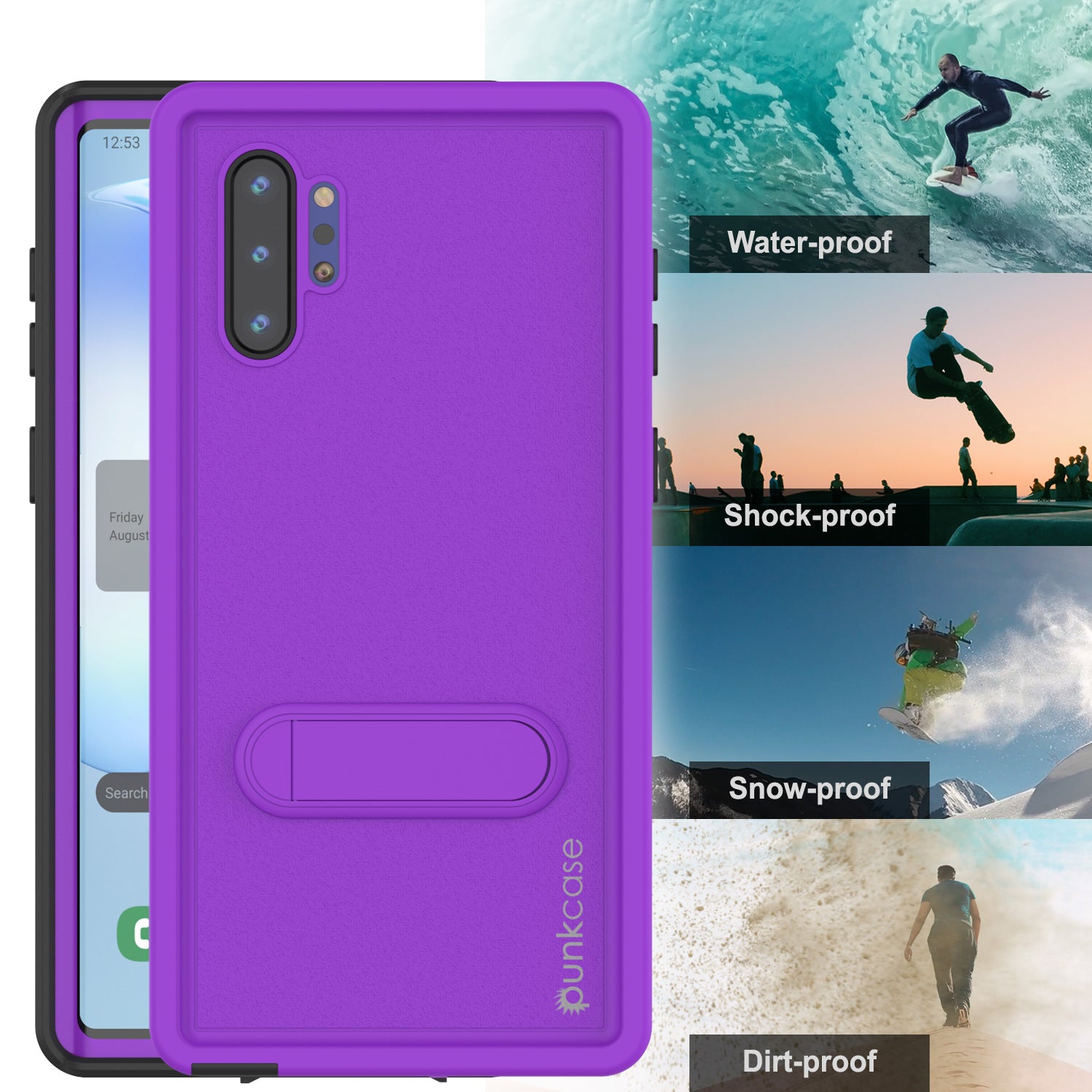 PunkCase Galaxy Note 10+ Plus Waterproof Case, [KickStud Series] Armor Cover [Purple]