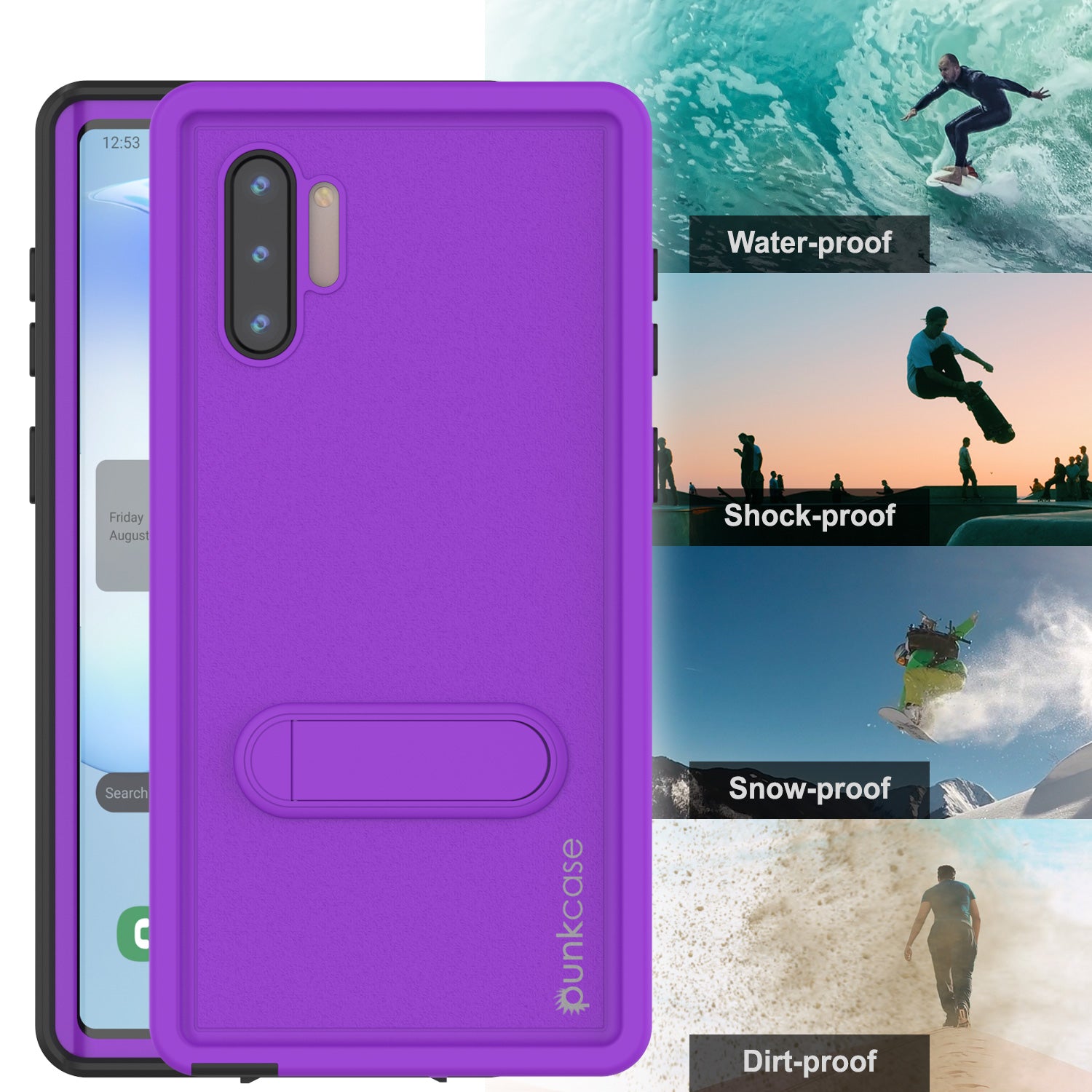 PunkCase Galaxy Note 10 Waterproof Case, [KickStud Series] Armor Cover [Purple]