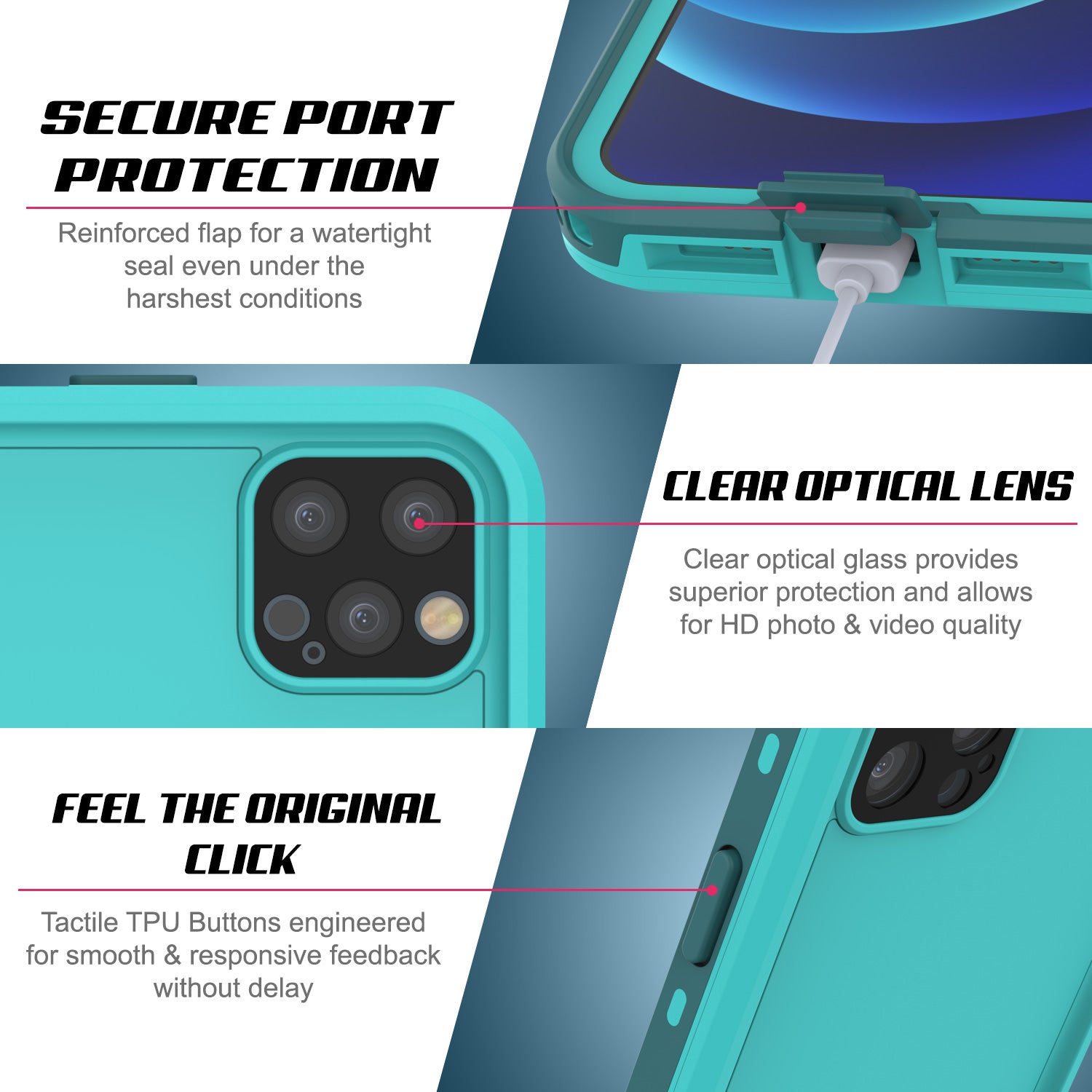 iPhone 12 Pro Max Waterproof Case, Punkcase [KickStud Series] Armor Cover [Teal]