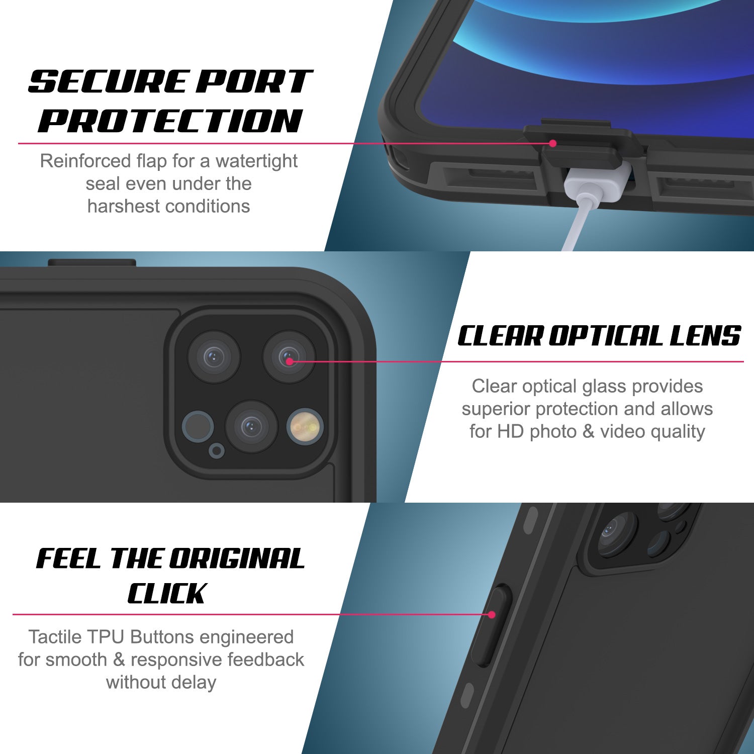 iPhone 12 Pro Waterproof Case, Punkcase [KickStud Series] Armor Cover [Black]