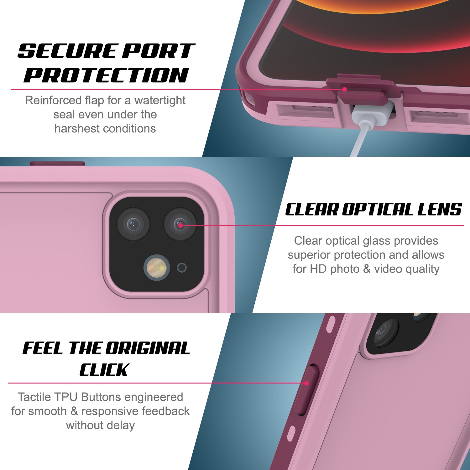 iPhone 12 Waterproof Case, Punkcase [KickStud Series] Armor Cover [Red]