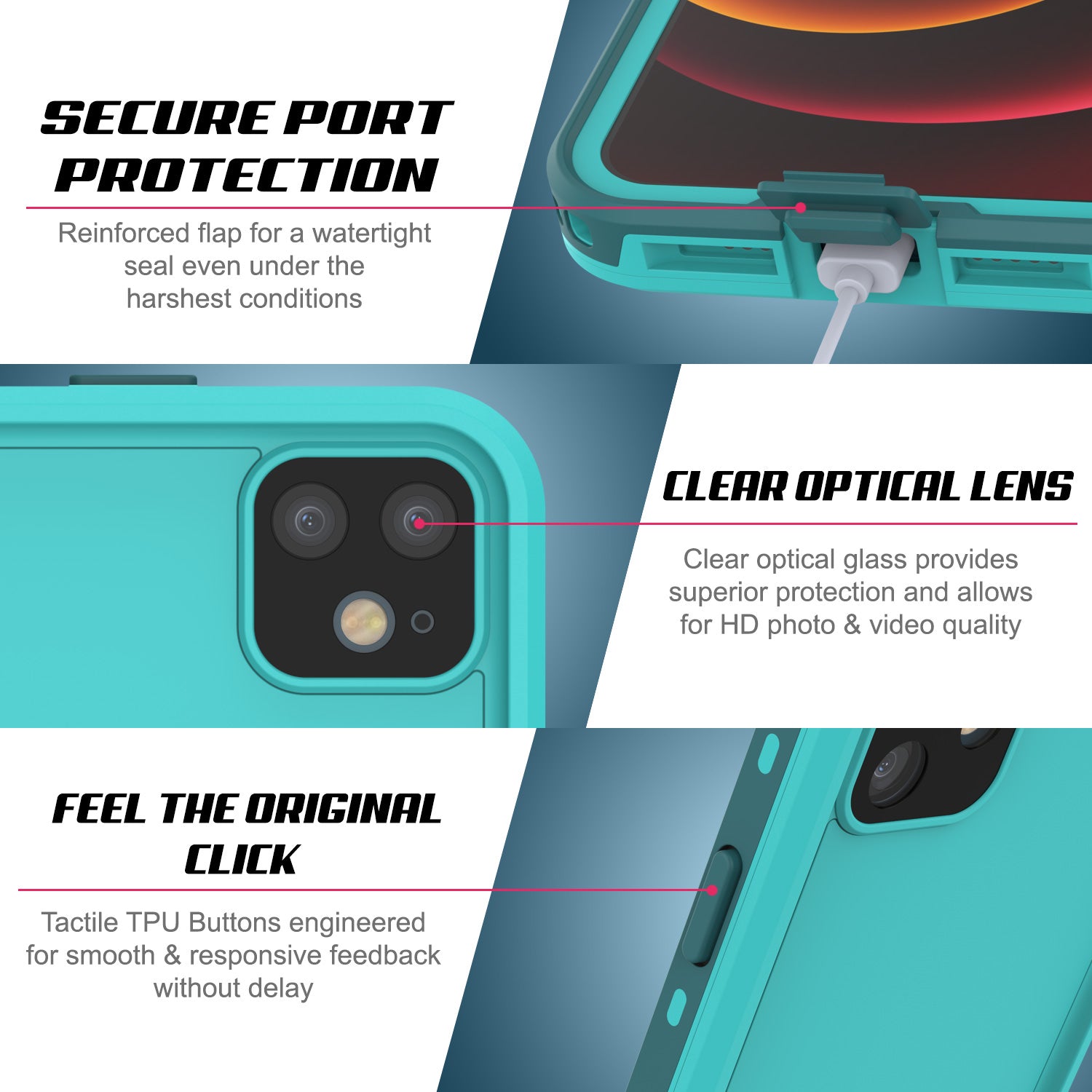 iPhone 12 Waterproof Case, Punkcase [KickStud Series] Armor Cover [Teal]