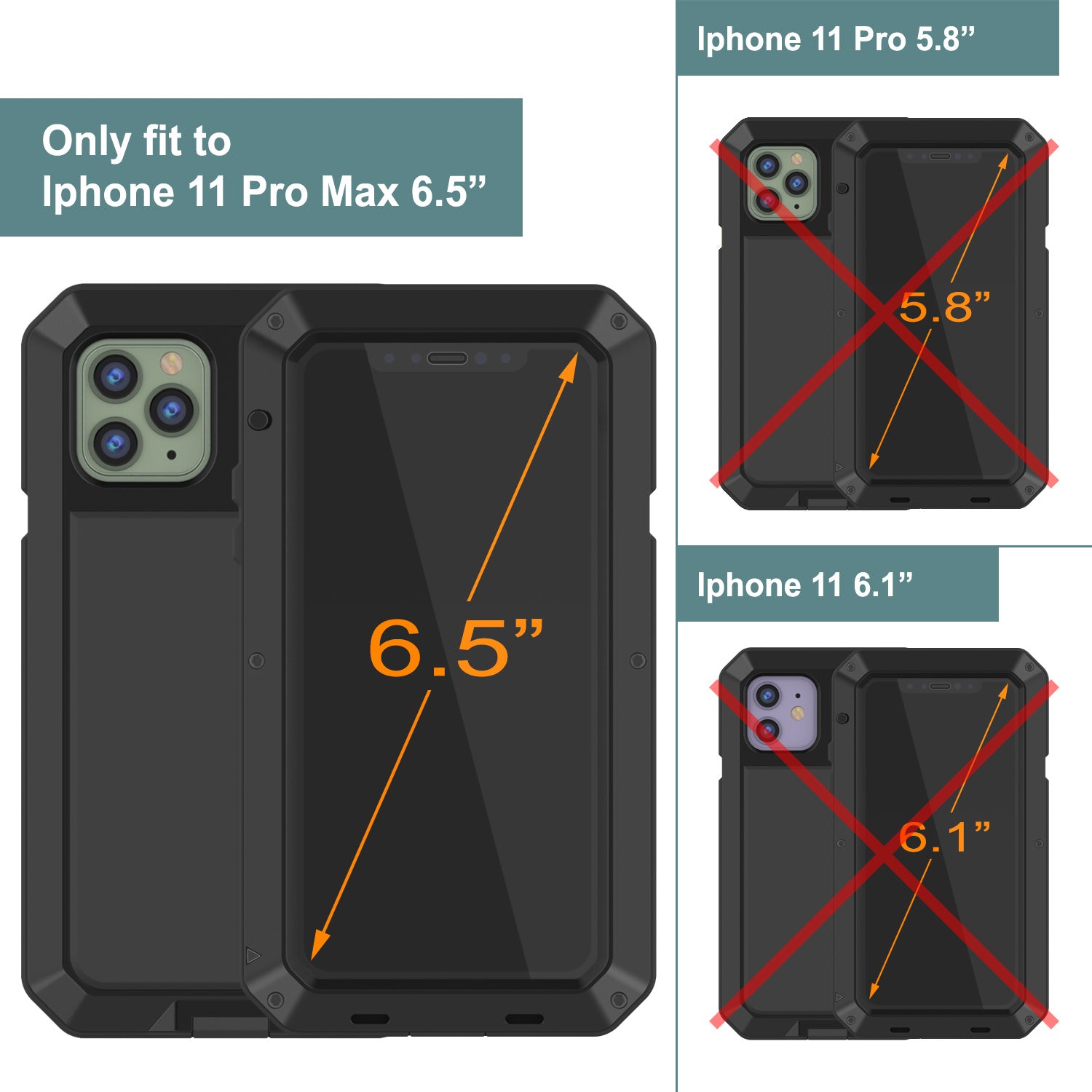 iPhone 11 Pro Max Metal Case, Heavy Duty Military Grade Armor Cover [shock proof] Full Body Hard [Black]