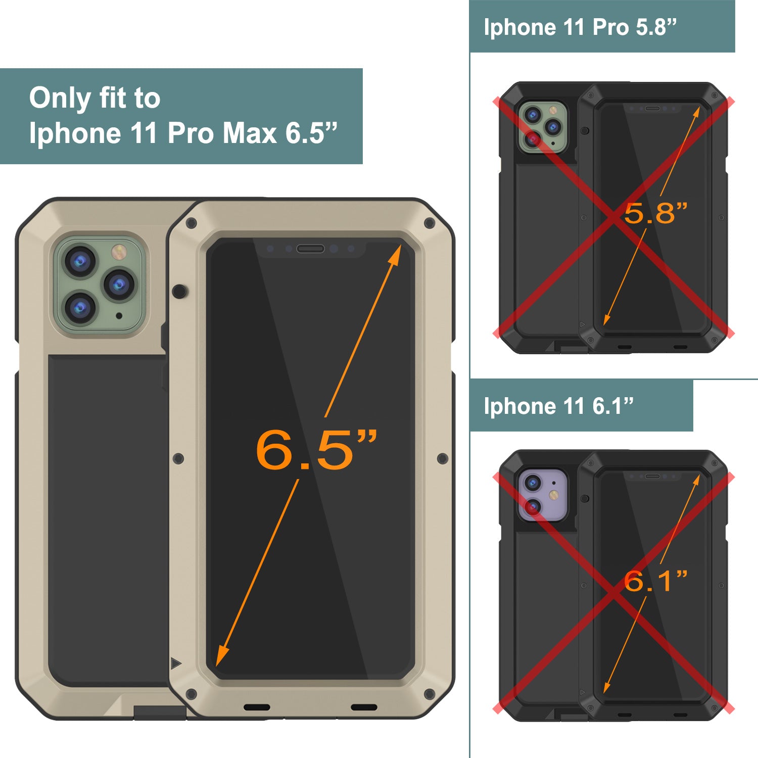 iPhone 11 Pro Max Metal Case, Heavy Duty Military Grade Armor Cover [shock proof] Full Body Hard [Gold]