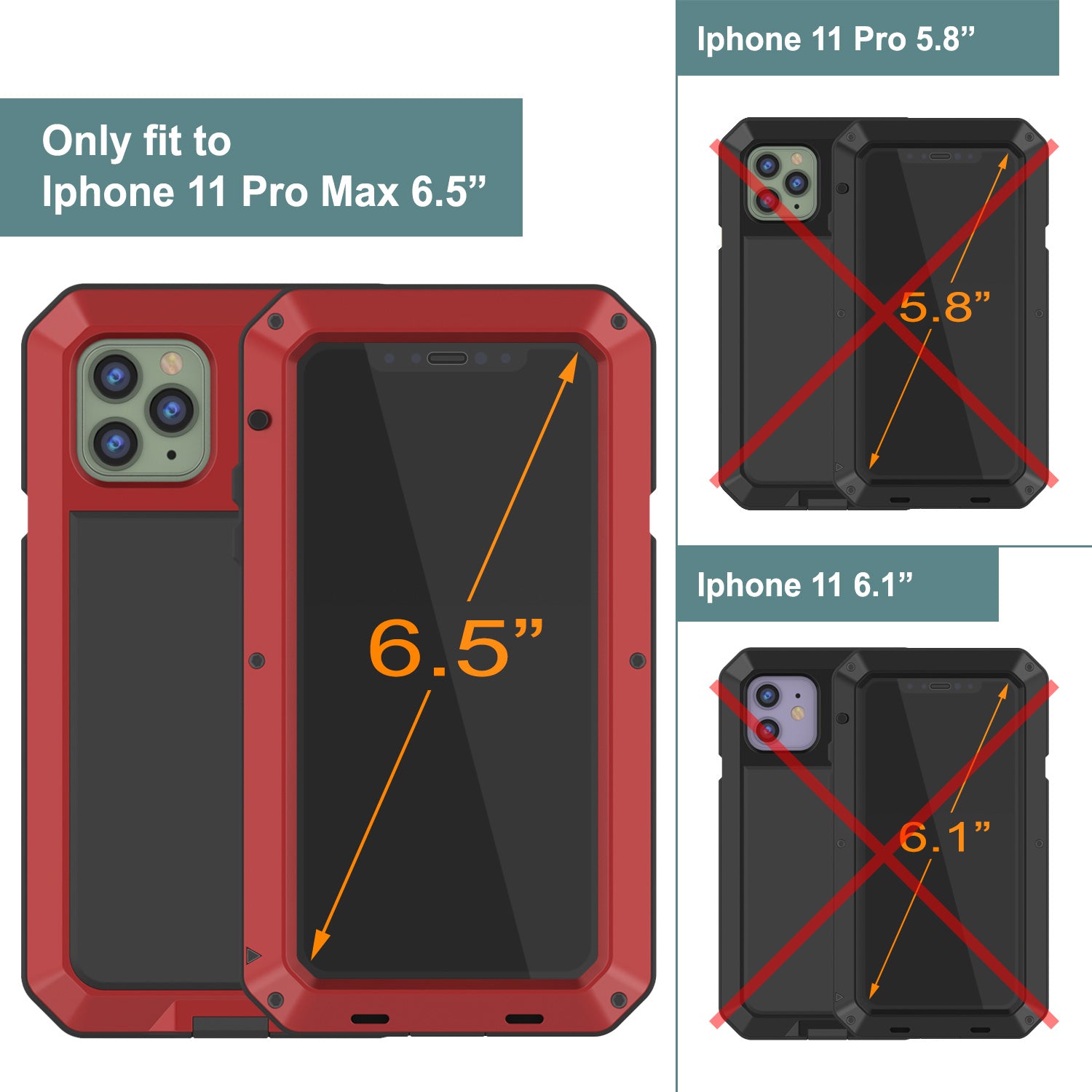 iPhone 11 Pro Max Metal Case, Heavy Duty Military Grade Armor Cover [shock proof] Full Body Hard [Red]
