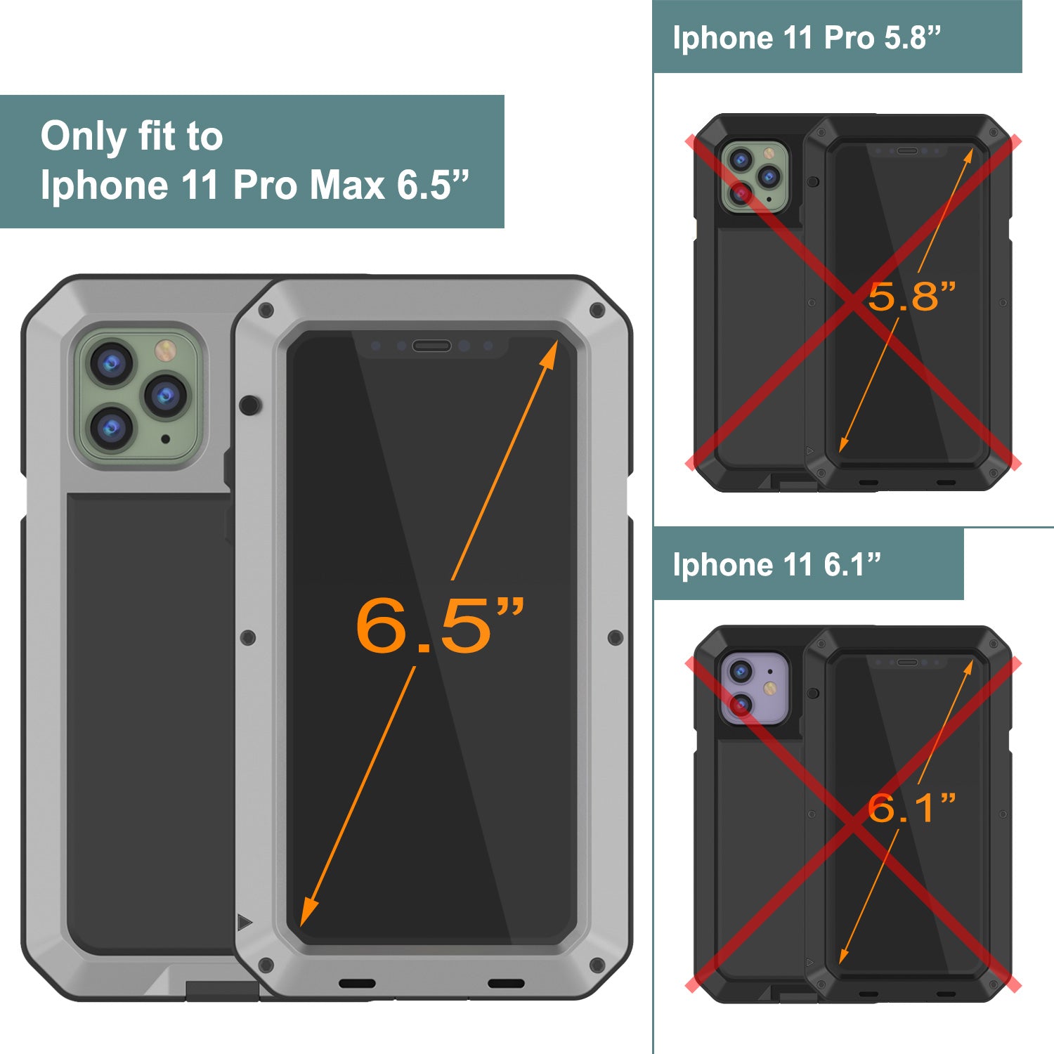 iPhone 11 Pro Max Metal Case, Heavy Duty Military Grade Armor Cover [shock proof] Full Body Hard [Silver]