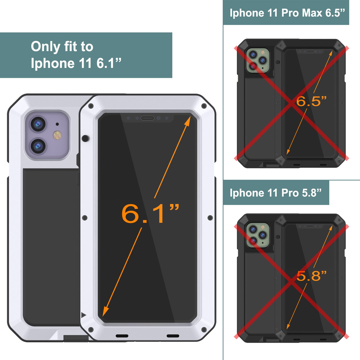 iPhone 11 Metal Case, Heavy Duty Military Grade Armor Cover [shock proof] Full Body Hard [White]