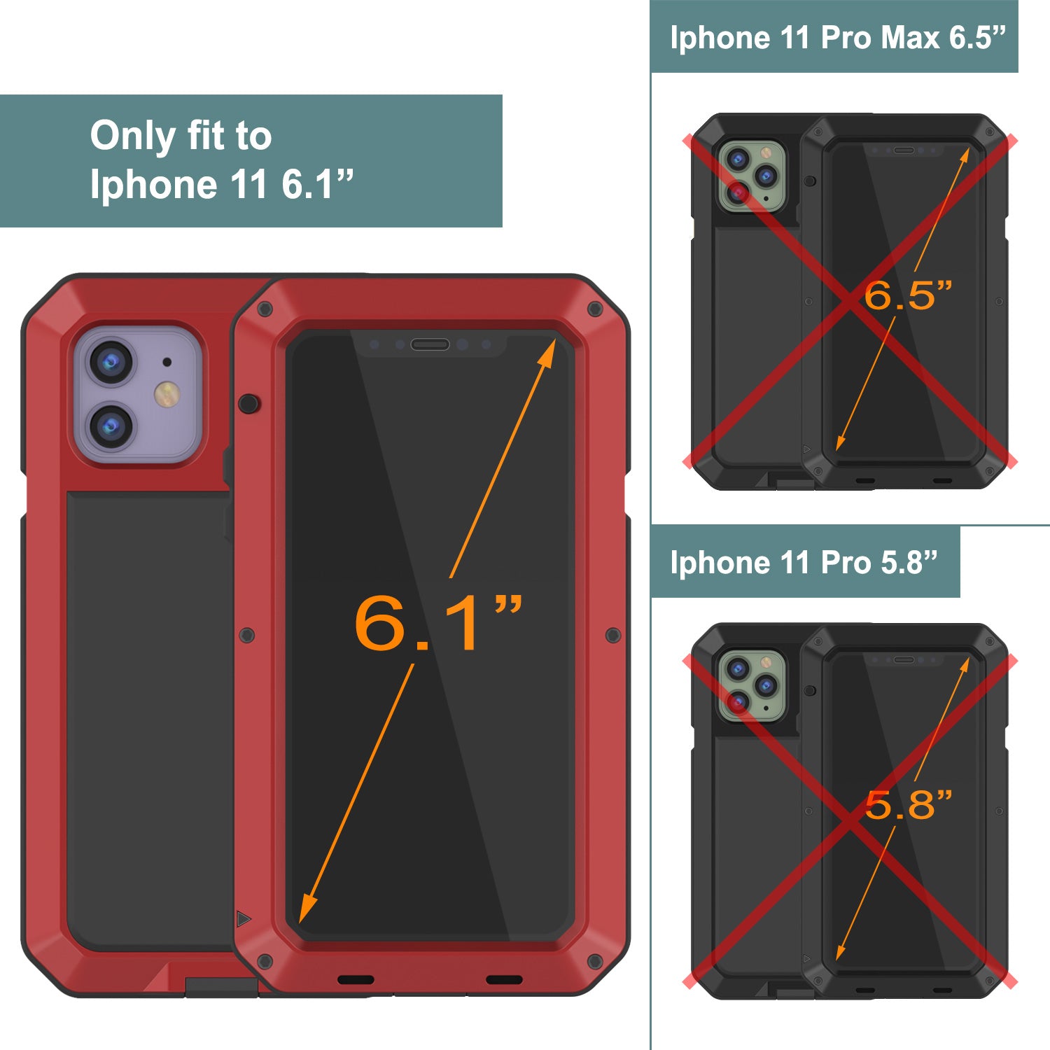 iPhone 11 Metal Case, Heavy Duty Military Grade Armor Cover [shock proof] Full Body Hard [Red]