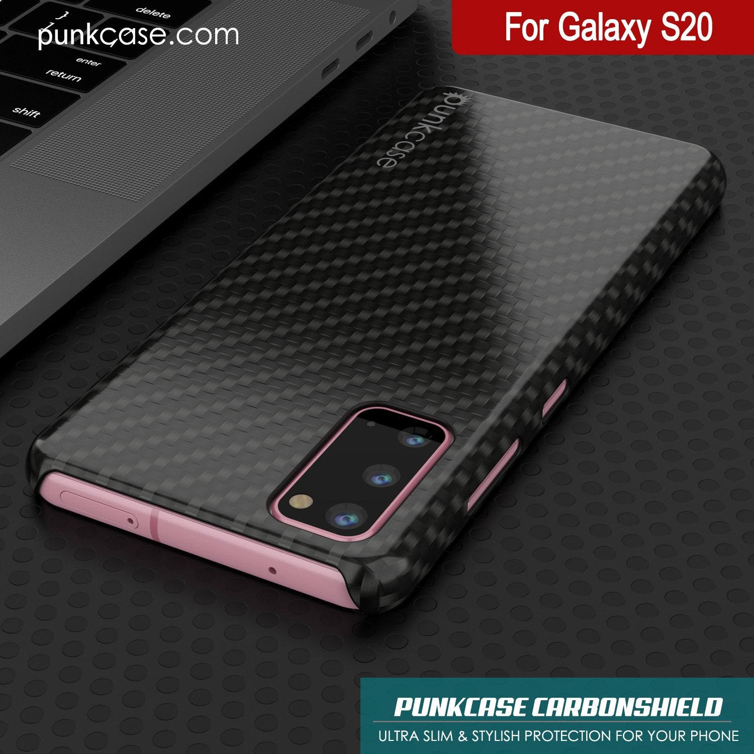 Galaxy S21 Case, Punkcase CarbonShield, Heavy Duty & Ultra Thin 2 Piece Dual Layer PU Leather Black Cover (Carbon Fiber Style)