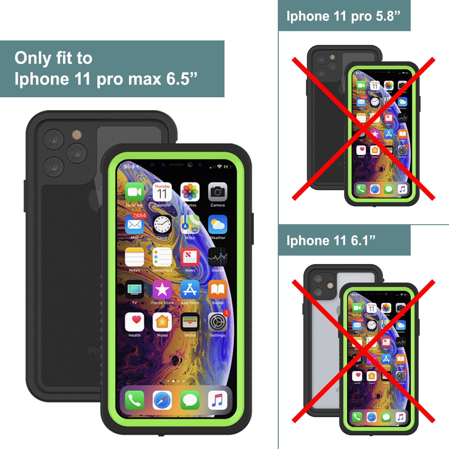 iPhone 11 Pro Max Waterproof Case, Punkcase [Extreme Series] Armor Cover W/ Built In Screen Protector [Light Green]