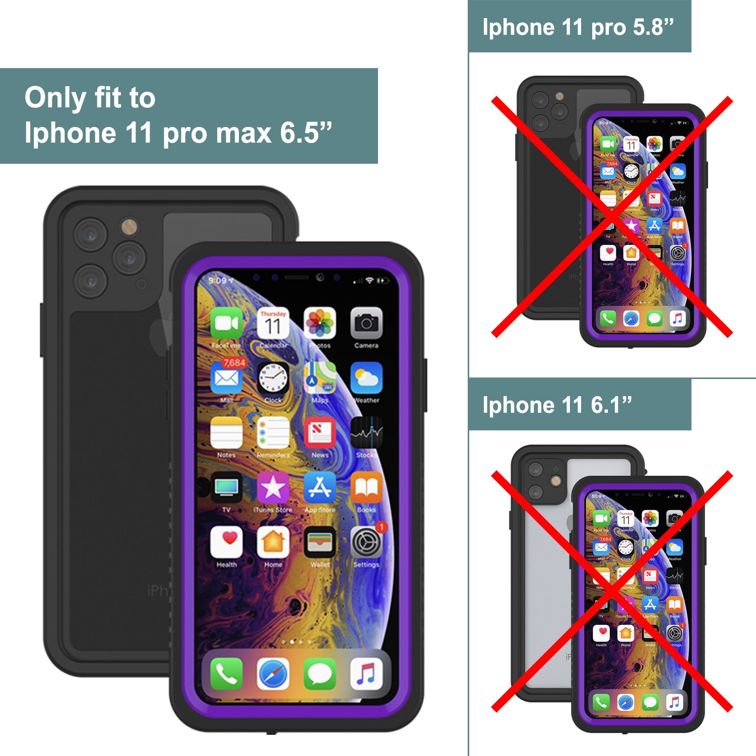 iPhone 11 Pro Max Waterproof Case, Punkcase [Extreme Series] Armor Cover W/ Built In Screen Protector [Purple]