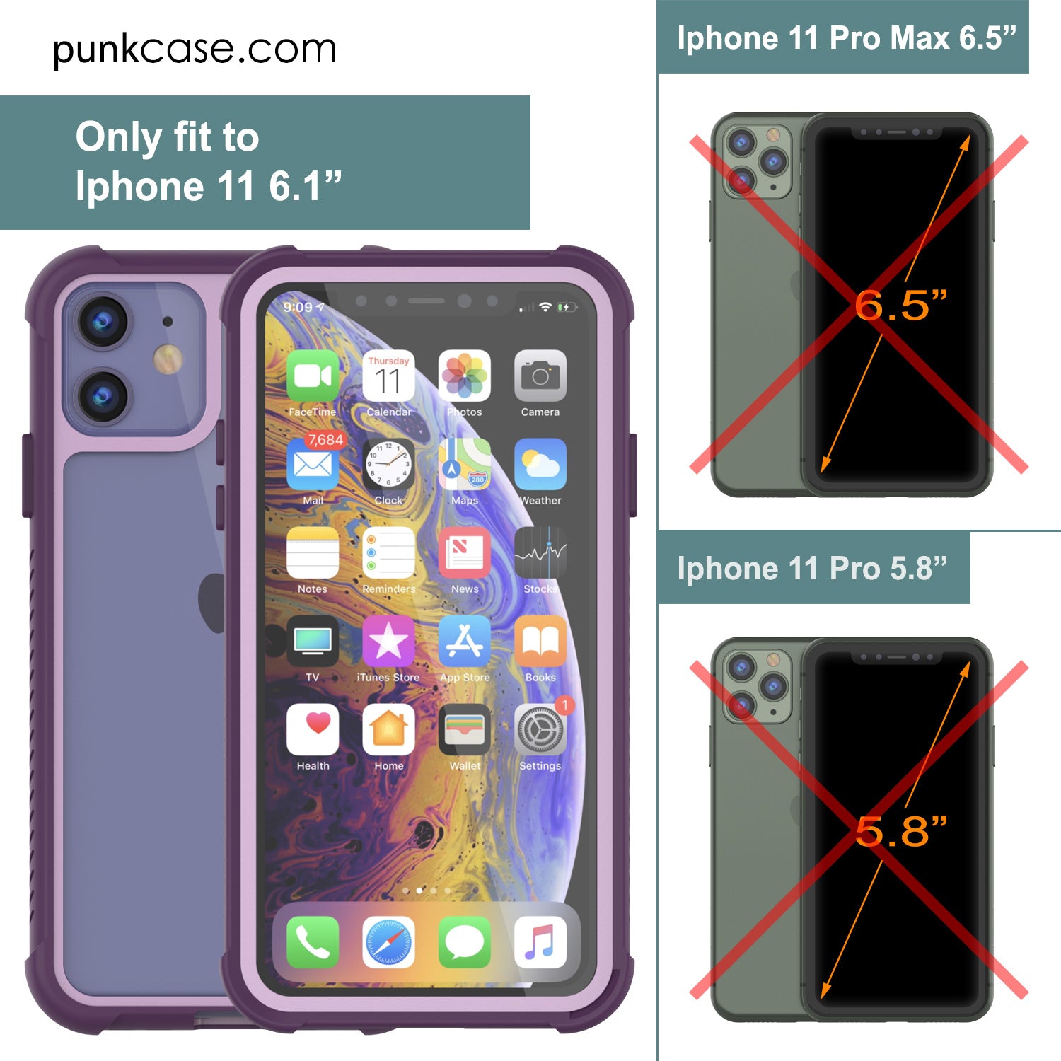 PunkCase iPhone 11 Case, [Spartan Series] Clear Rugged Heavy Duty Cover W/Built in Screen Protector [Black]