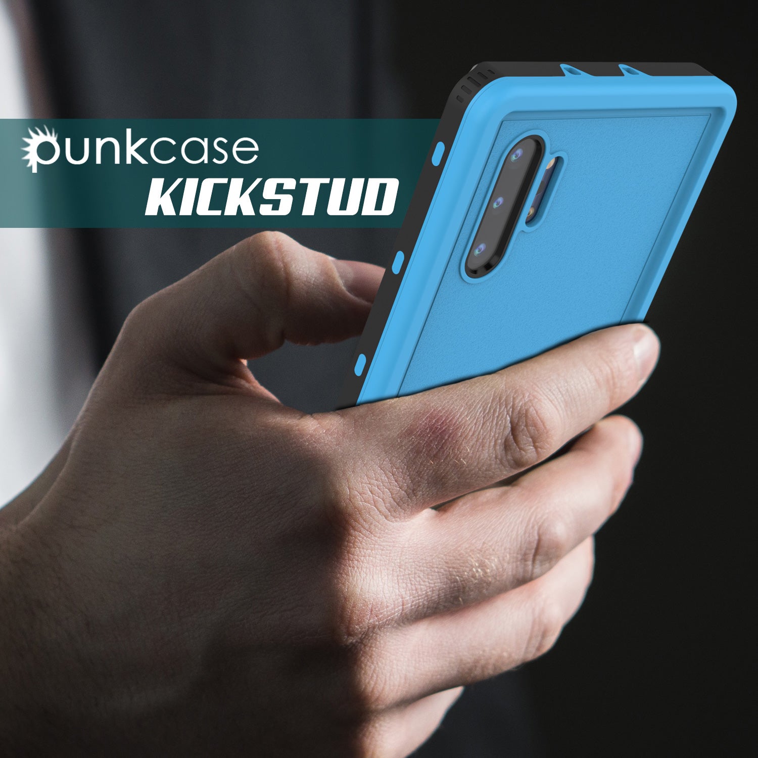 PunkCase Galaxy Note 10+ Plus Waterproof Case, [KickStud Series] Armor Cover [Light-Blue]