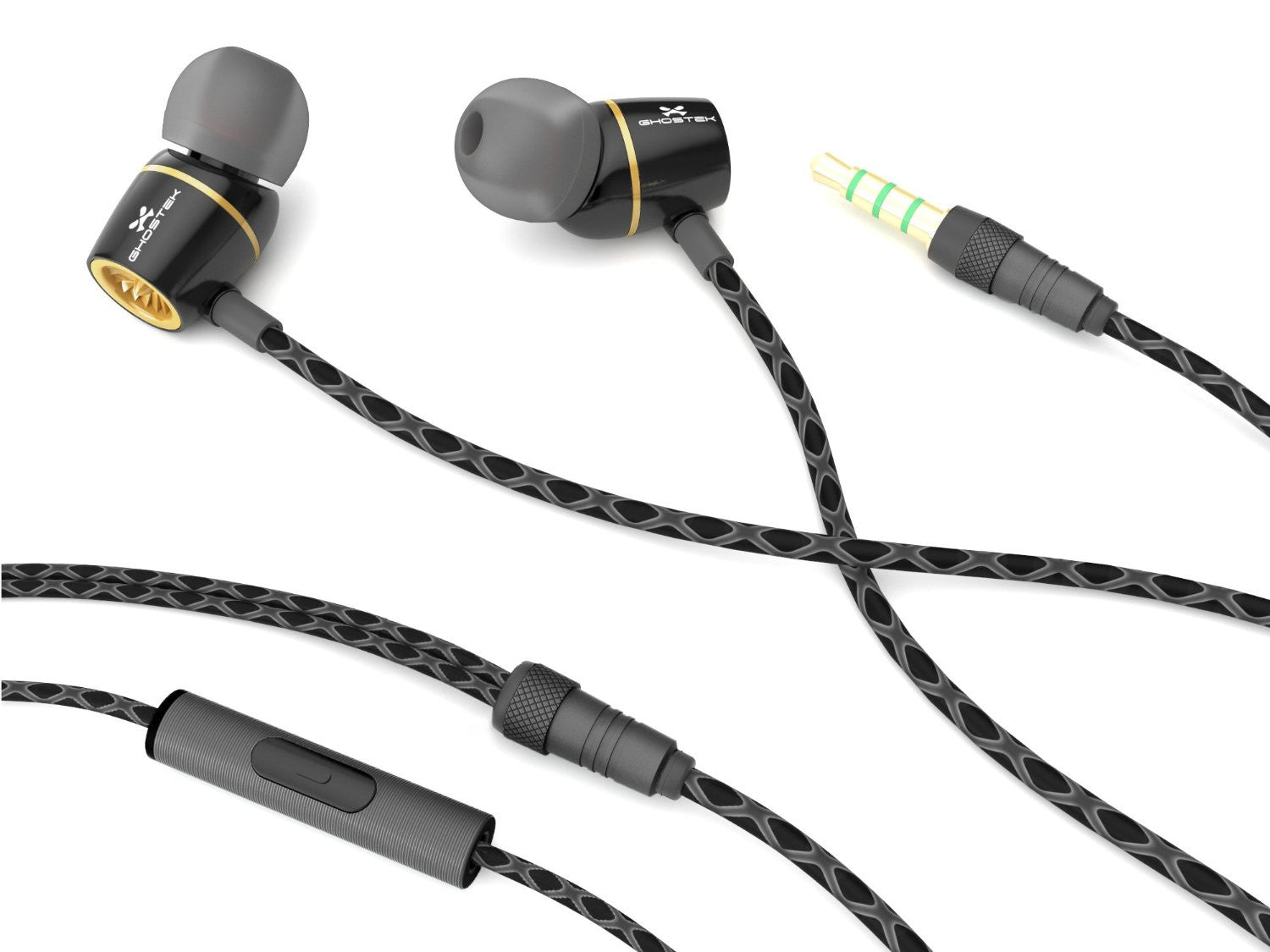 Wired 3.5MM Headphones Earphones, Ghostek Turbine Black Series Wired Earbuds | Built-In Microphone