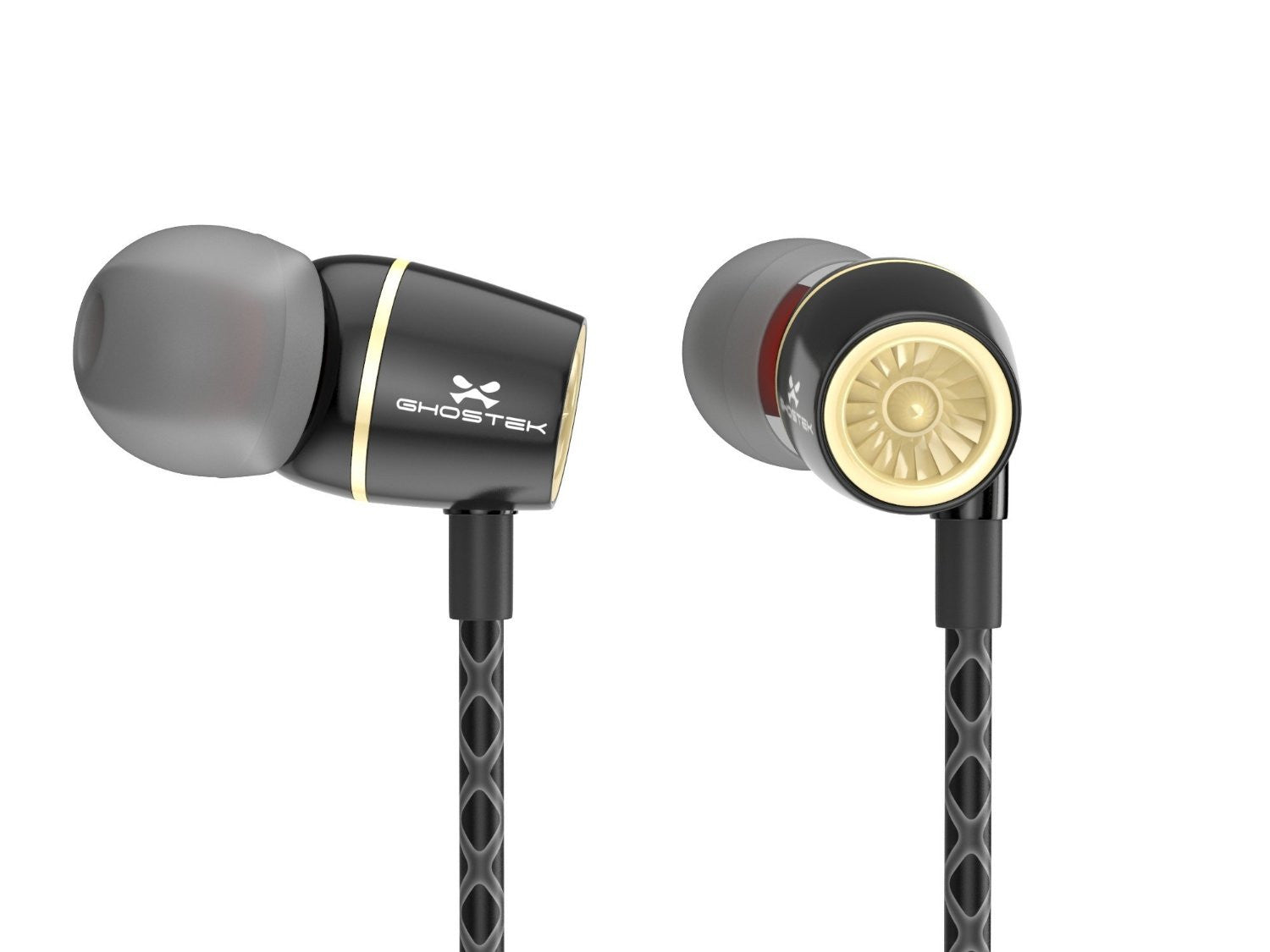 Wired 3.5MM Headphones Earphones, Ghostek Turbine Black Series Wired Earbuds | Built-In Microphone