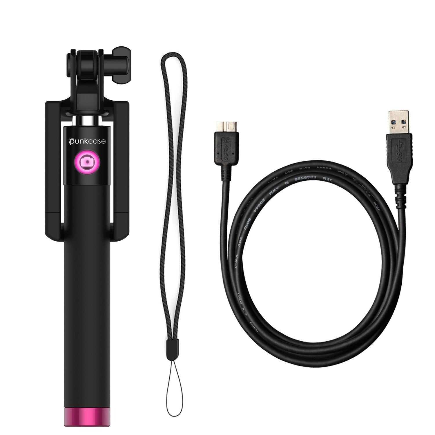 Selfie Stick Pink, Extendable Monopod with Built-In Bluetooth Remote Shutter