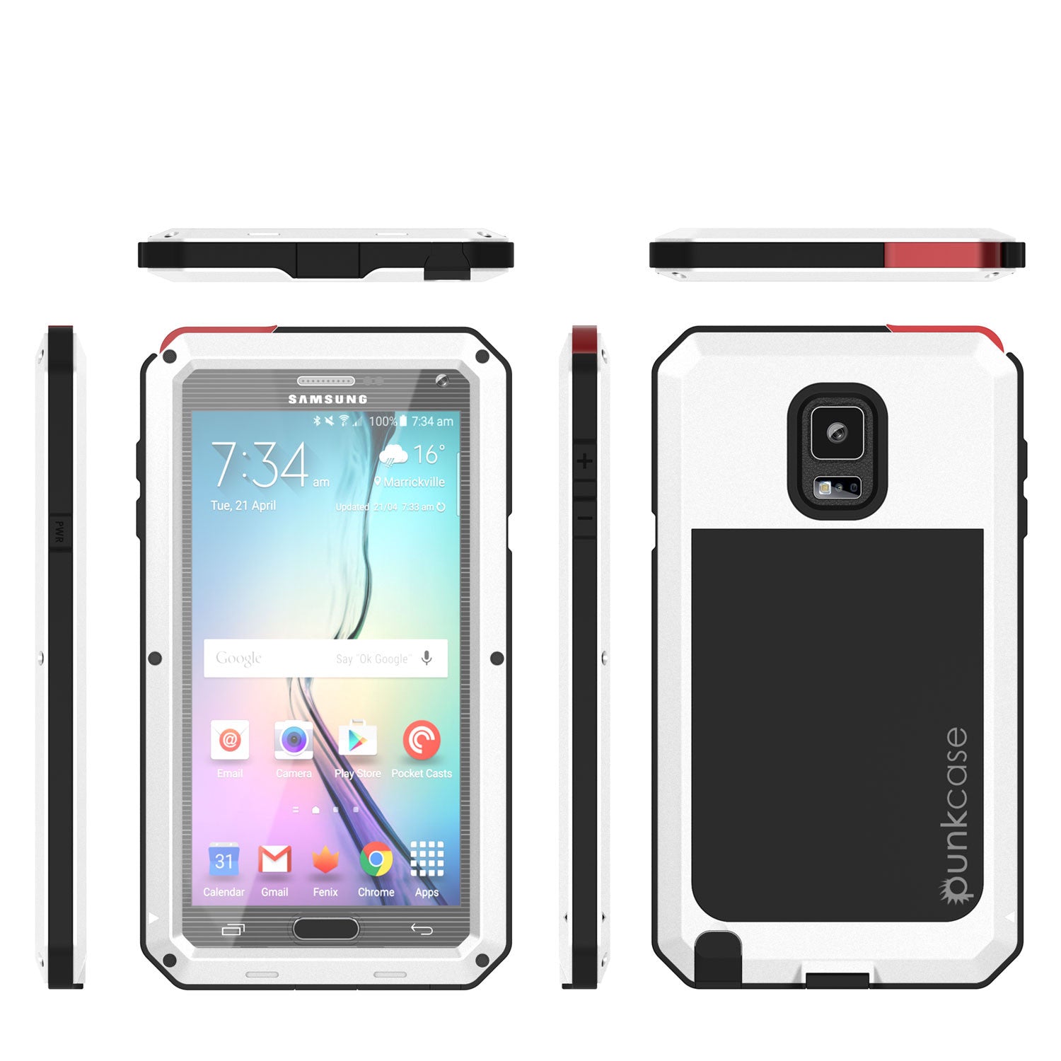 Note 4 Case, Punkcase® METALLIC Series WHITE w/ TEMPERED GLASS | Aluminum Frame