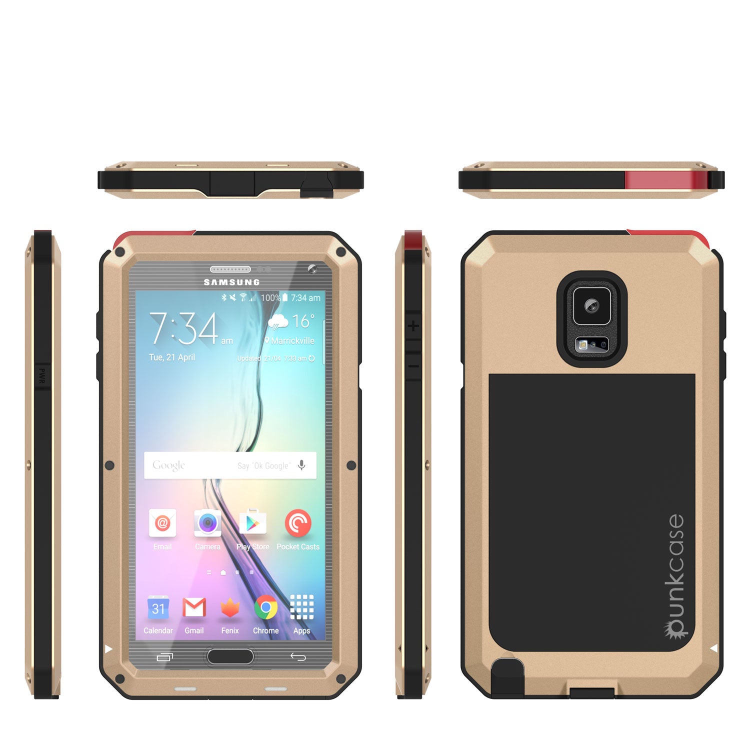 Note 4 Case, Punkcase® METALLIC Series GOLD w/ TEMPERED GLASS | Aluminum Frame