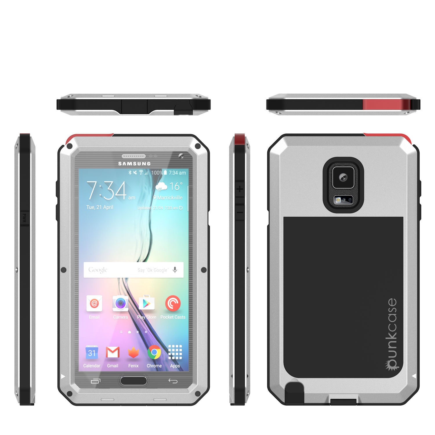 Note 4 Case, Punkcase® METALLIC Series SILVER w/ TEMPERED GLASS | Aluminum Frame