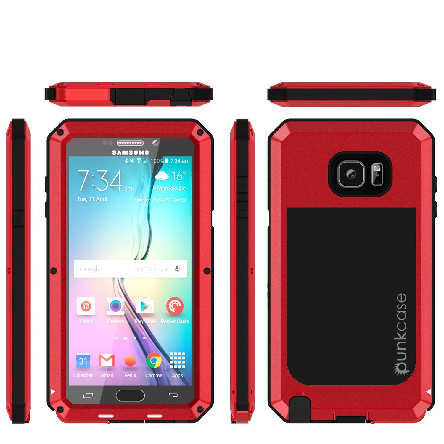 Note 5 Case, Punkcase® METALLIC Series RED w/ TEMPERED GLASS | Aluminum Frame