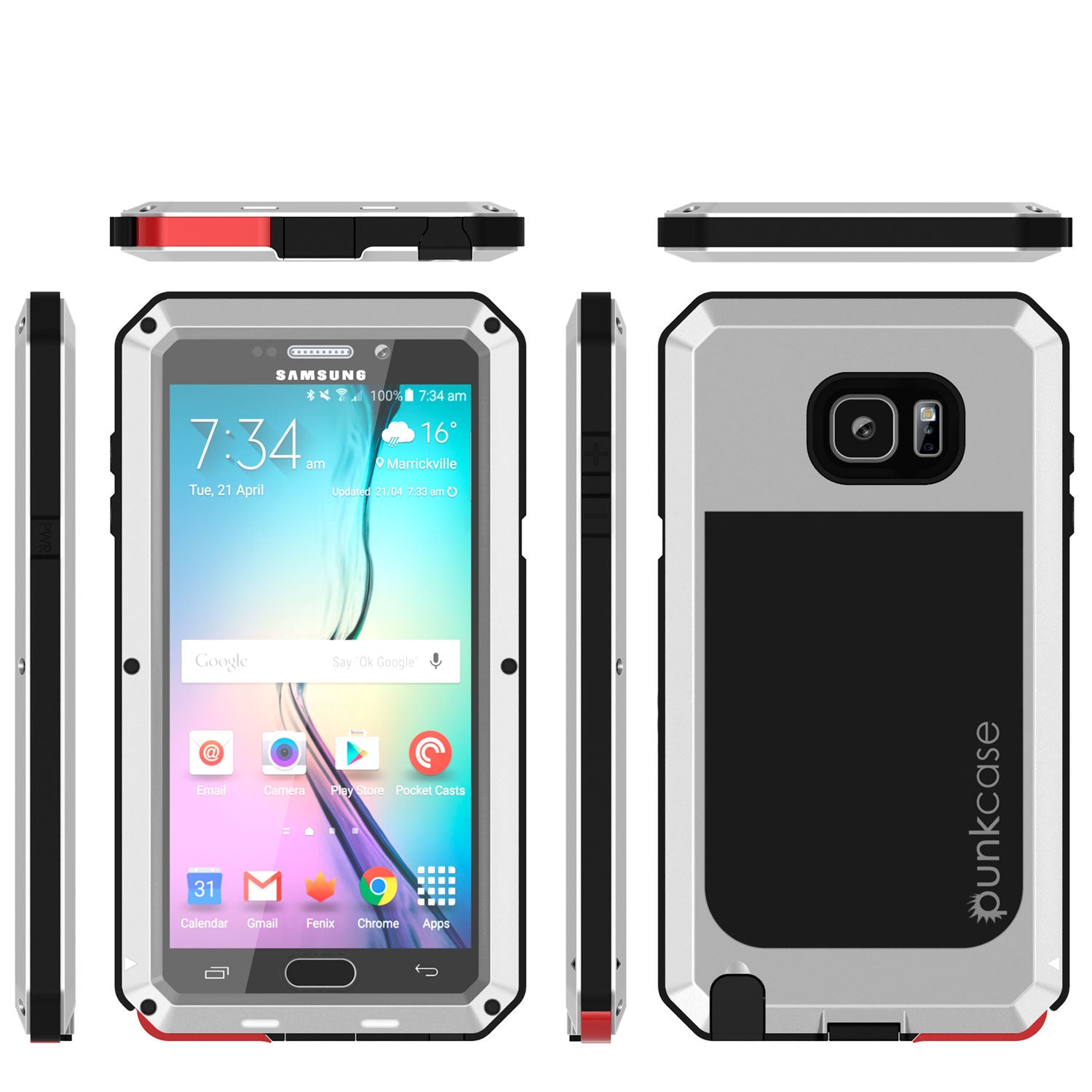 Note 5 Case, Punkcase® METALLIC Series SILVER w/ TEMPERED GLASS | Aluminum Frame