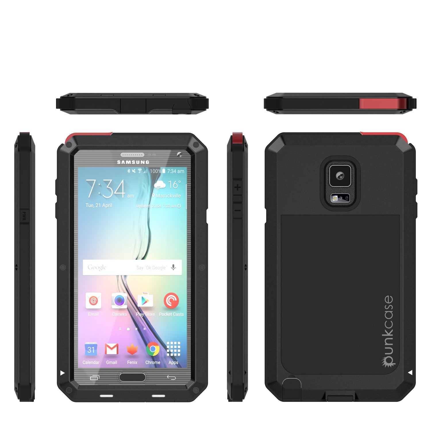 Note 4 Case, Punkcase® METALLIC Series BLACK w/ TEMPERED GLASS | Aluminum Frame