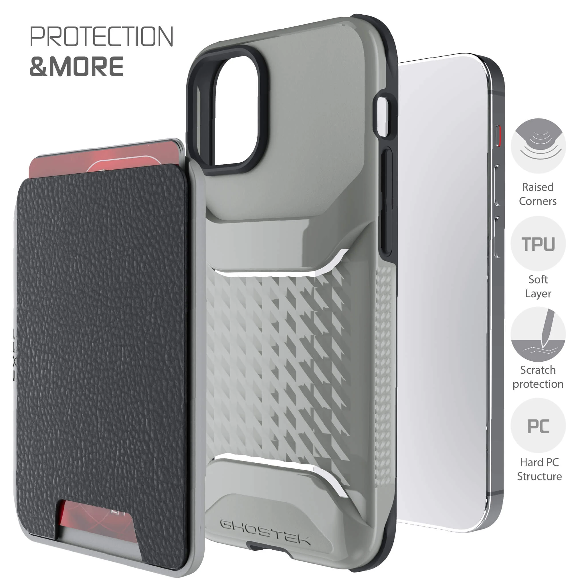 iPhone 12  - Magnetic Wallet Case with Card Holder [Gray]