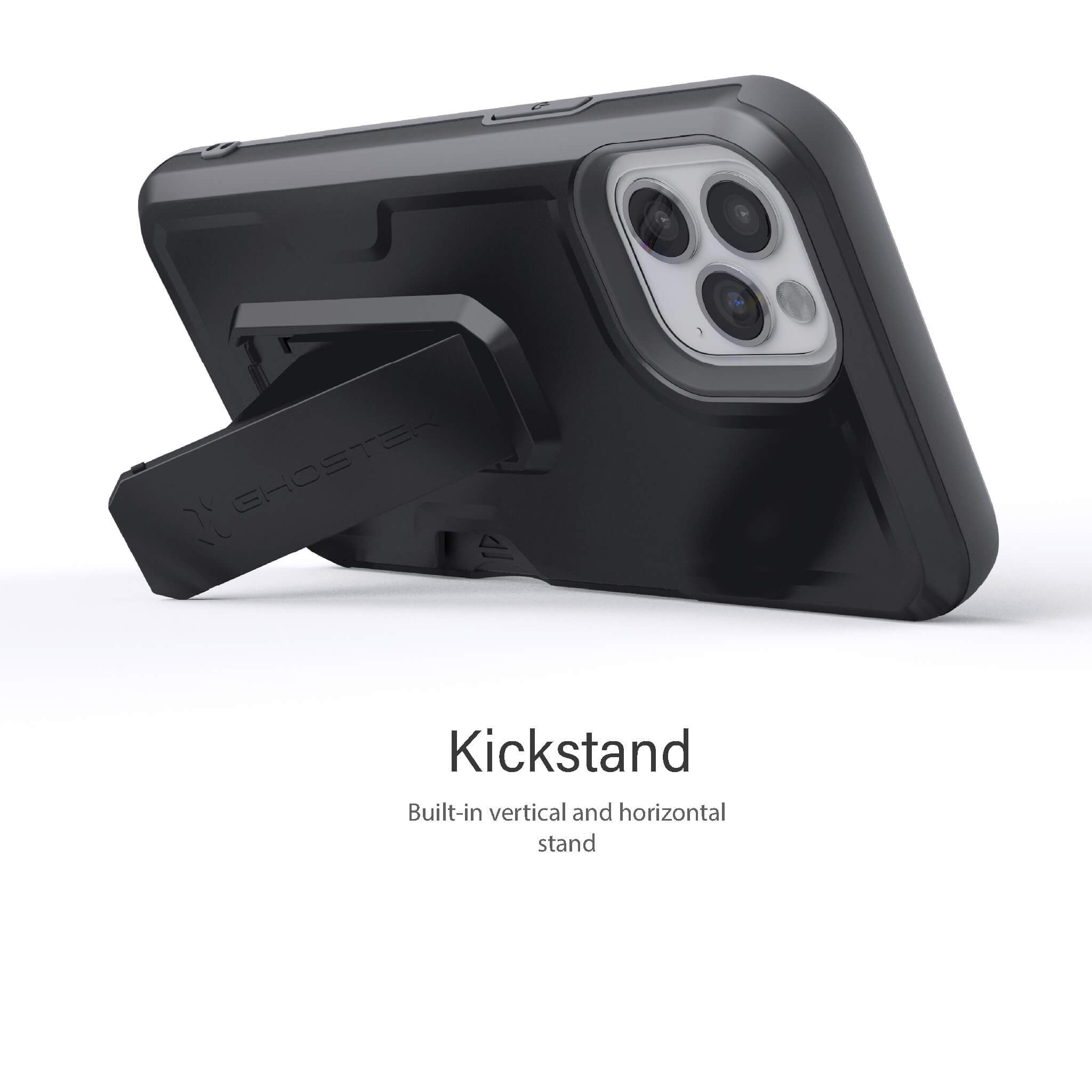 iPhone 12 Pro  - IRON ARMOR Belt Clip Holster Case with Stand and Card Holder [Matte Black]