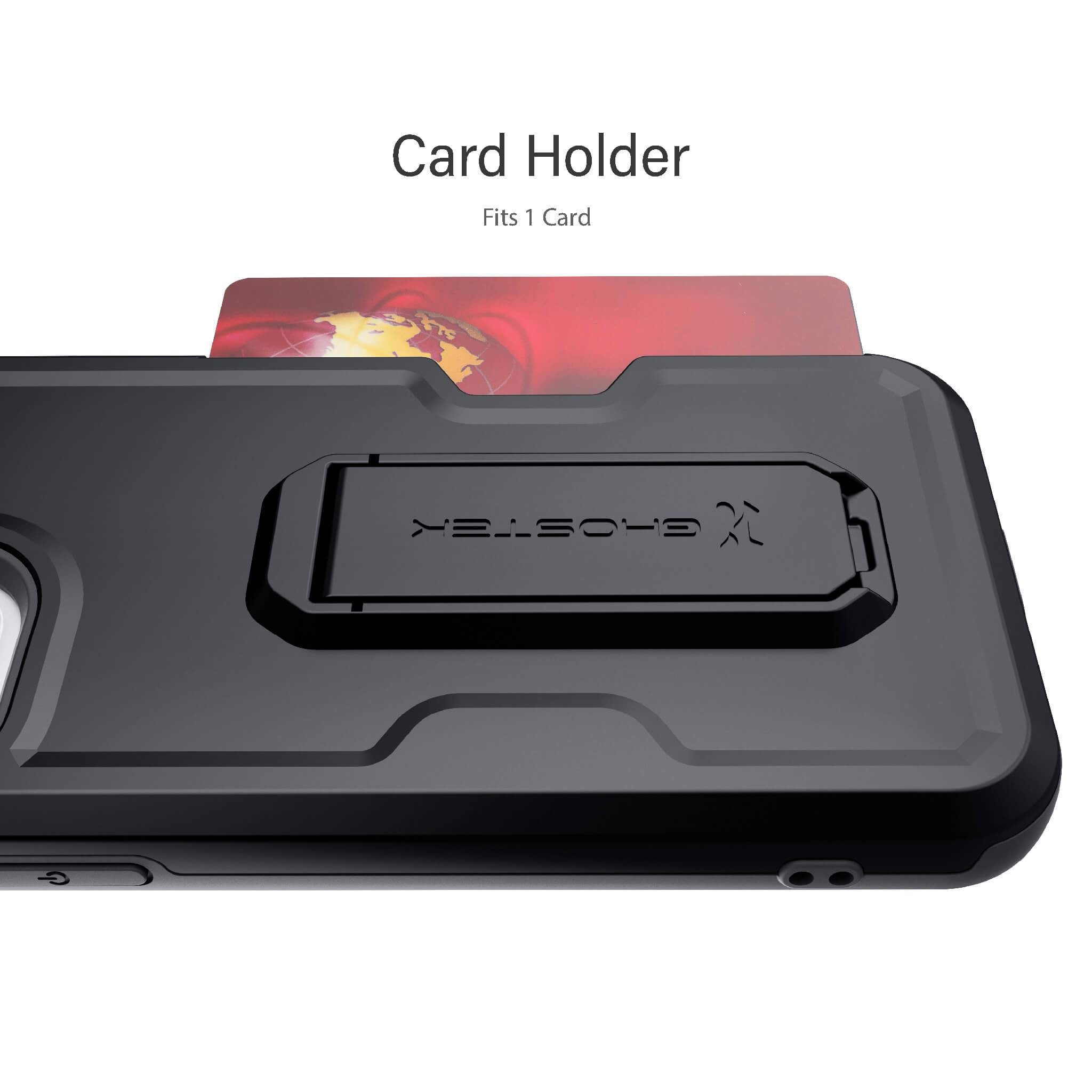 iPhone 12 Pro  - IRON ARMOR Belt Clip Holster Case with Stand and Card Holder [Matte Black]