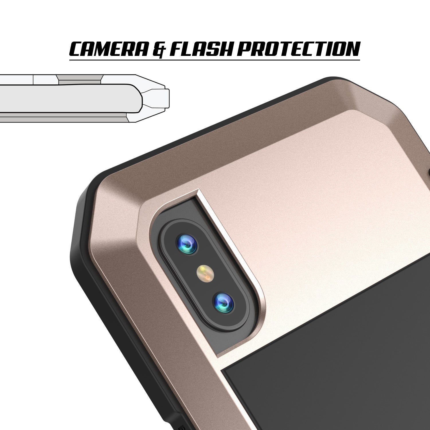 iPhone X Metal Case, Heavy Duty Military Grade Rugged Gold Armor Cover [shock proof] Hybrid Full Body Hard Aluminum & TPU Design