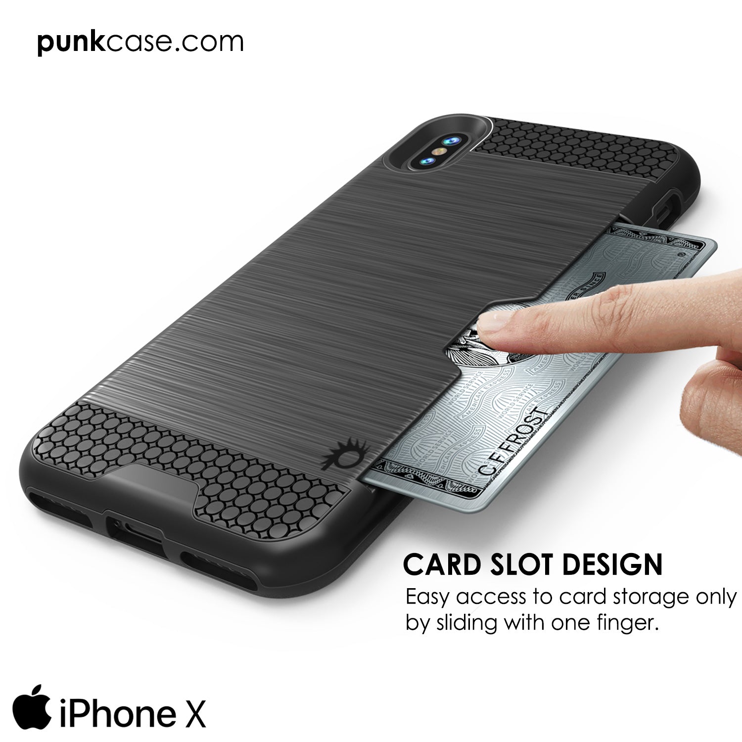 iPhone X Case, PUNKcase [SLOT Series] Slim Fit Dual-Layer Armor Cover [Black]