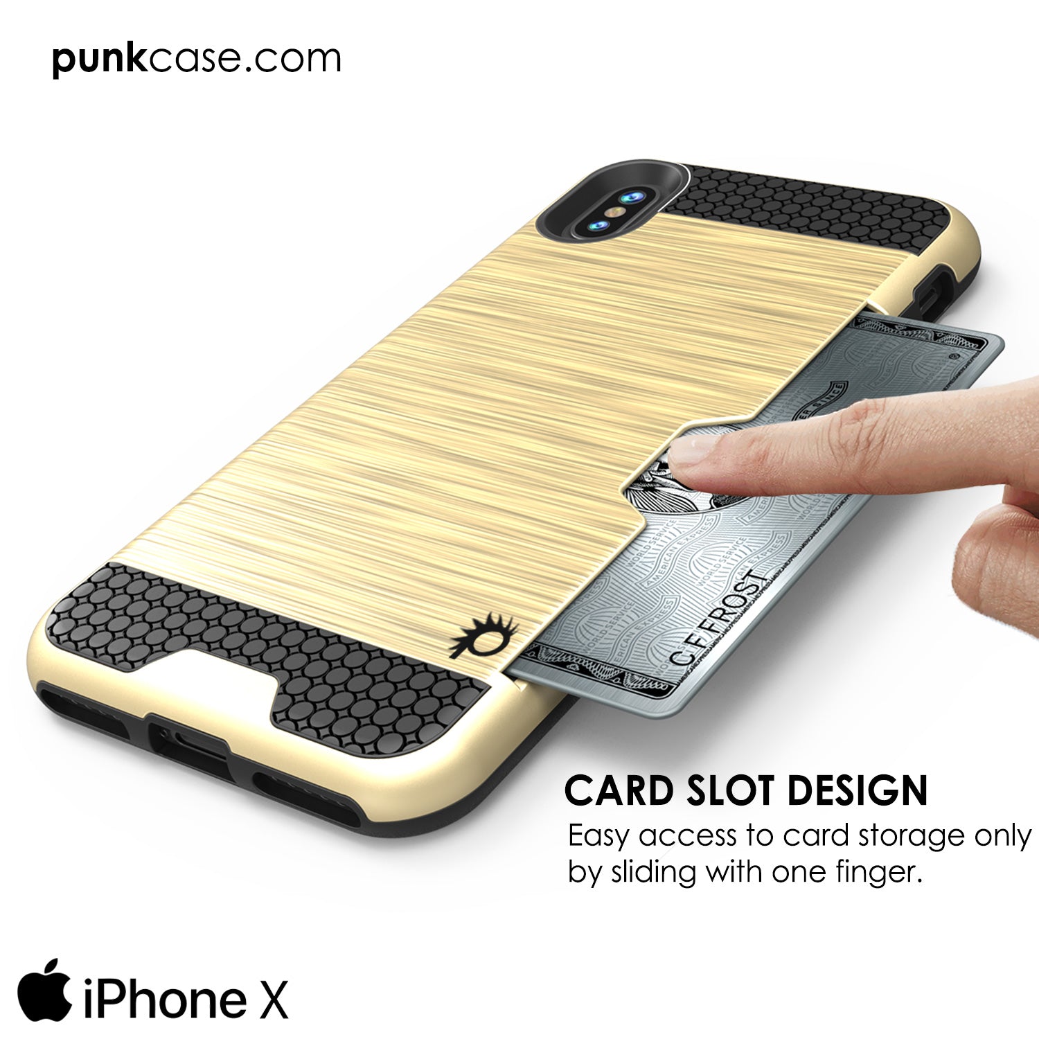 iPhone X Case, PUNKcase [SLOT Series] Slim Fit Dual-Layer Armor Cover [Gold]