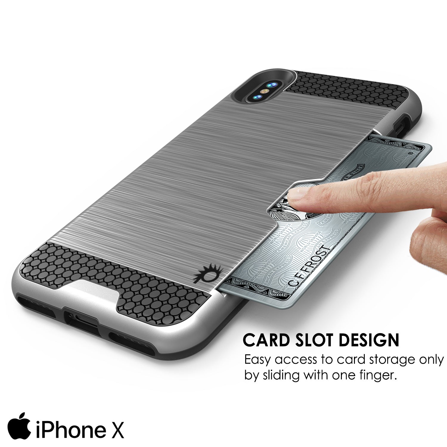 iPhone X Case, PUNKcase [SLOT Series] Slim Fit Dual-Layer Armor Cover [Silver]