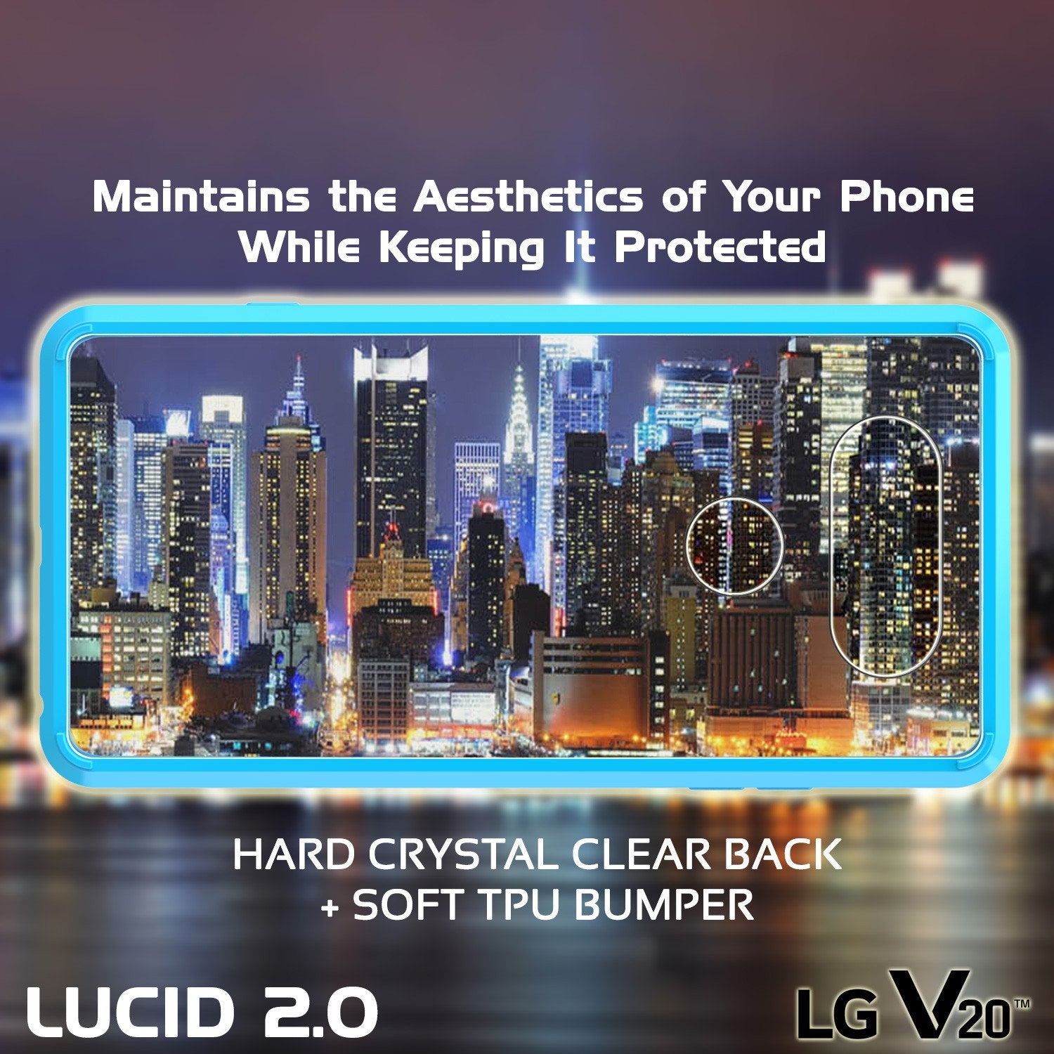 LG v40 Case Punkcase® LUCID 2.0 Light Blue Series w/ PUNK SHIELD Glass Screen Protector | Ultra Fit