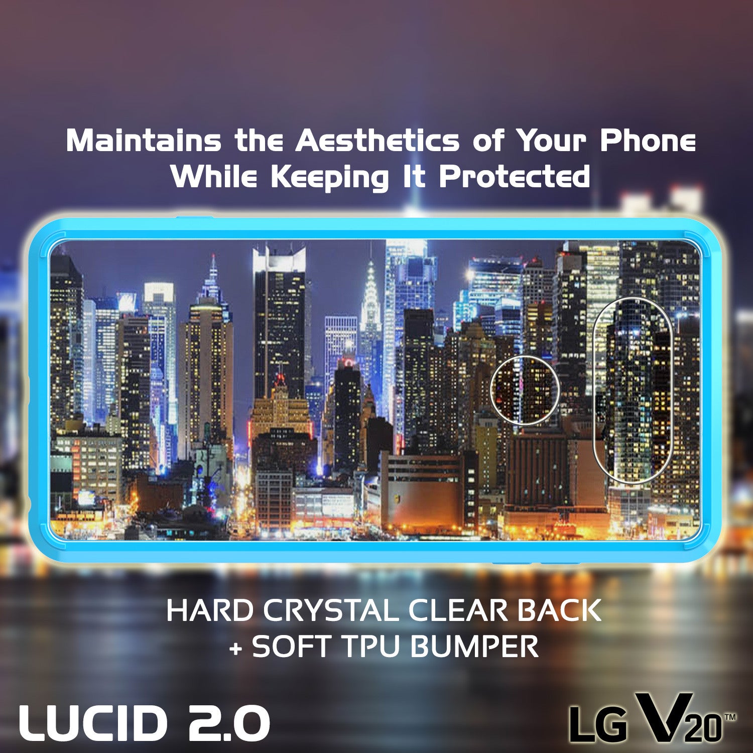 LG v20 Case Punkcase® LUCID 2.0 Light Blue Series w/ PUNK SHIELD Glass Screen Protector | Ultra Fit