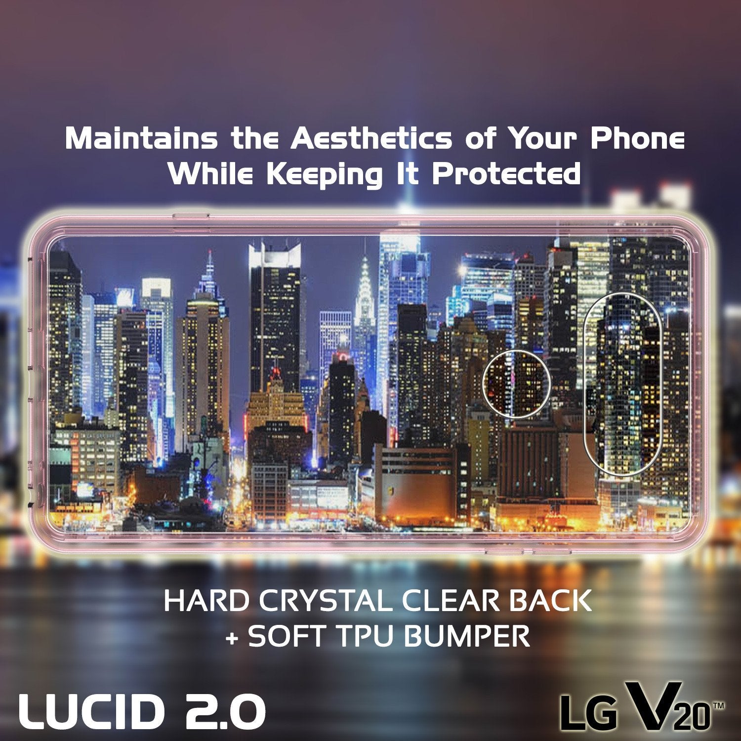 LG v40 Case Punkcase® LUCID 2.0 Crystal Pink Series w/ PUNK SHIELD Glass Screen Protector | Ultra Fit