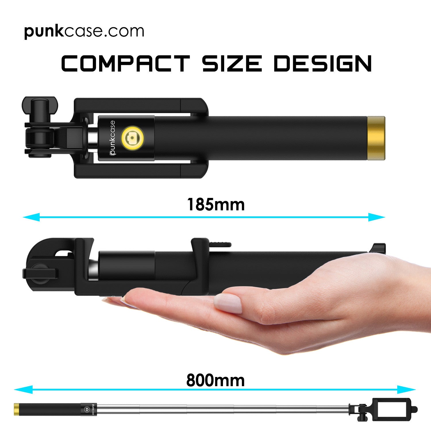 Selfie Stick - Gold, Extendable Monopod with Built-In Bluetooth Remote Shutter