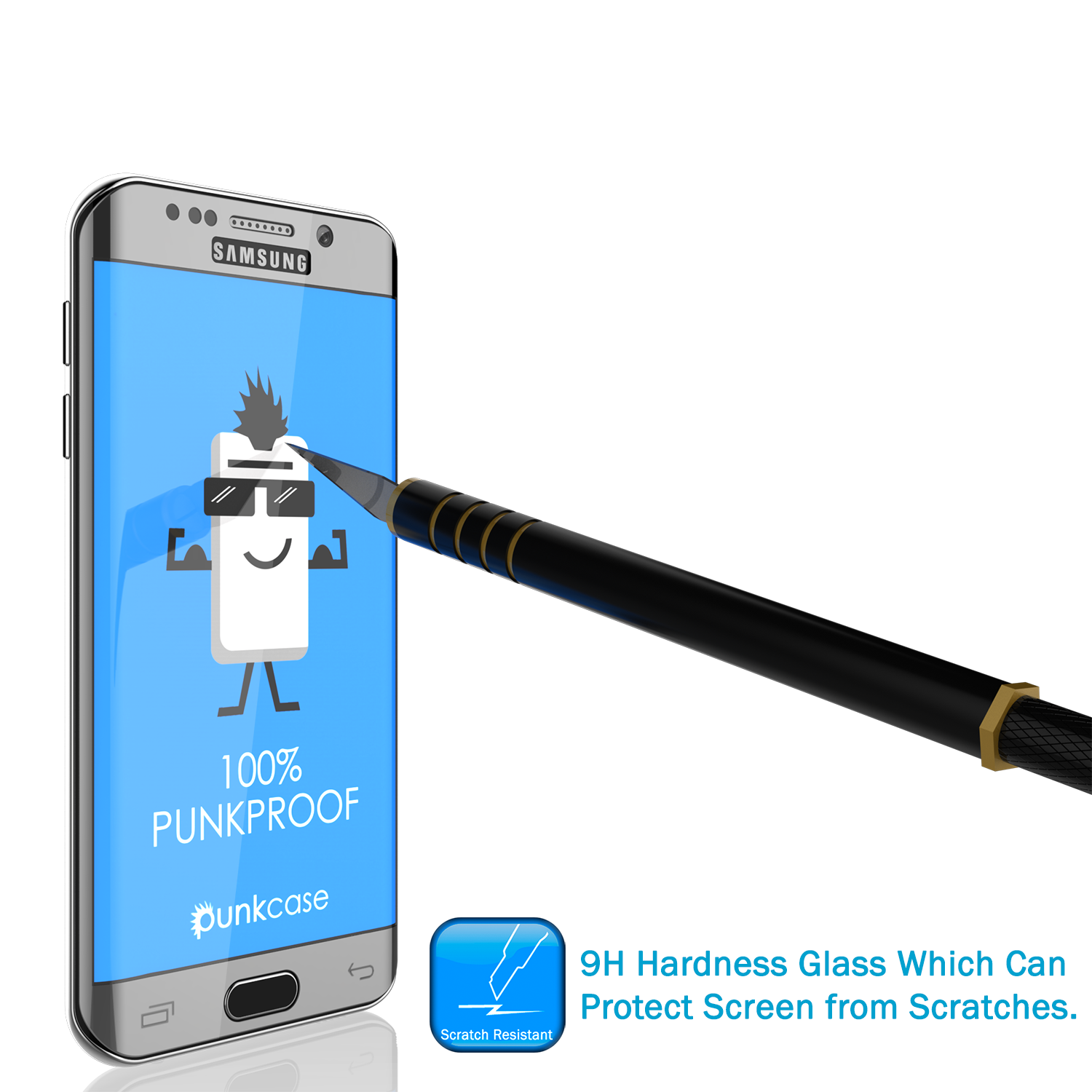 Galaxy S6 Edge Silver Punkcase Glass SHIELD Tempered Glass Screen Protector 0.33mm Thick 9H Glass