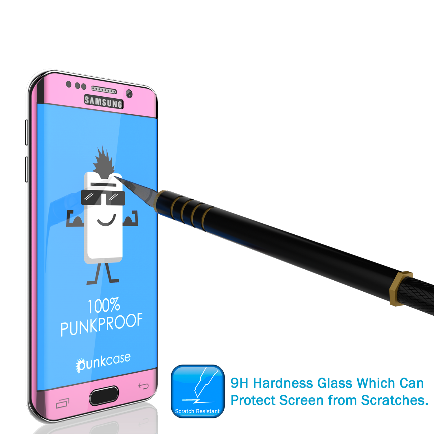 Galaxy S6 Edge Pink Tempered Glass Screen Protector, PUNKSHIELD 0.33mm Thick 9H Glass