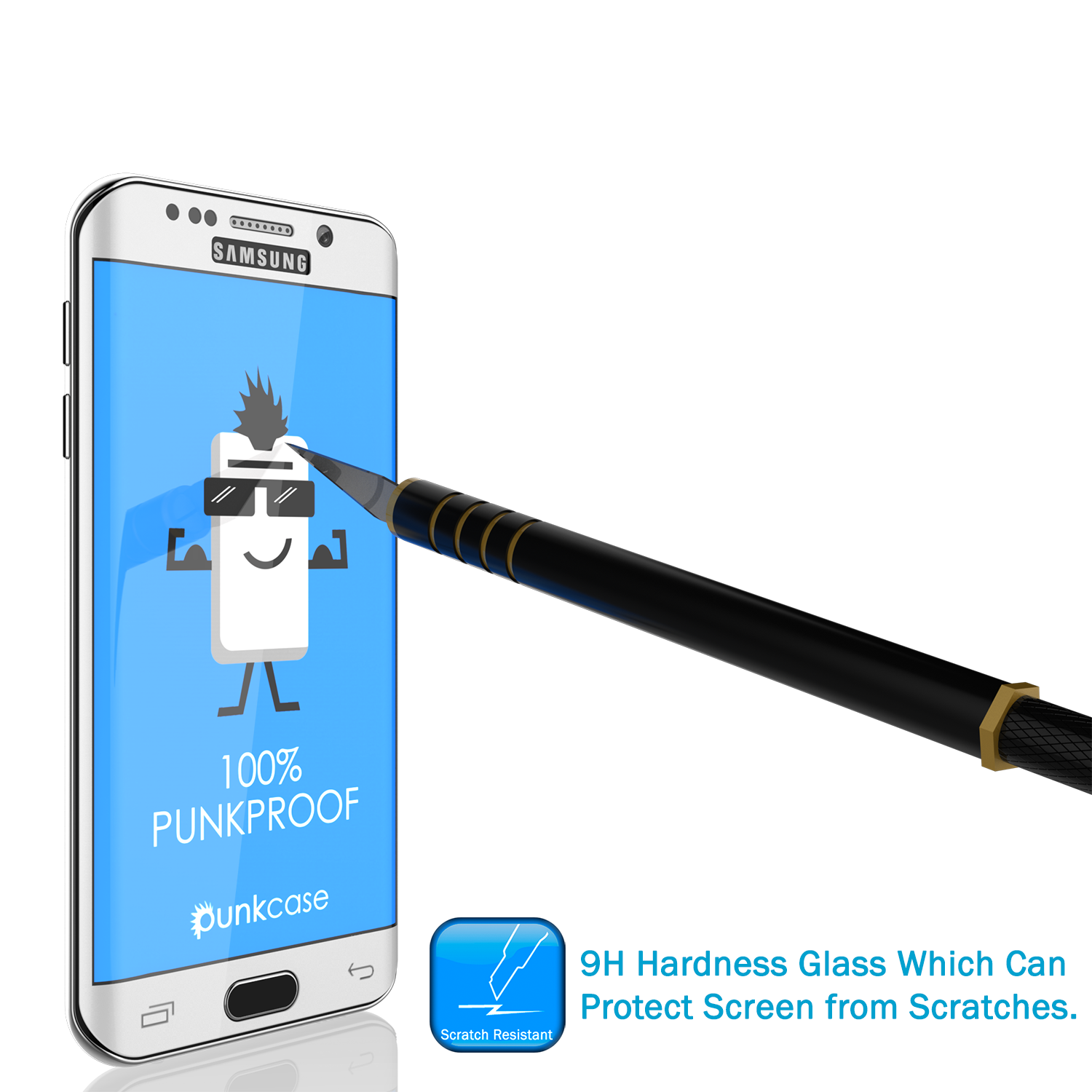 Galaxy S7 Edge White Punkcase Glass SHIELD Tempered Glass Screen Protector 0.33mm Thick 9H Glass