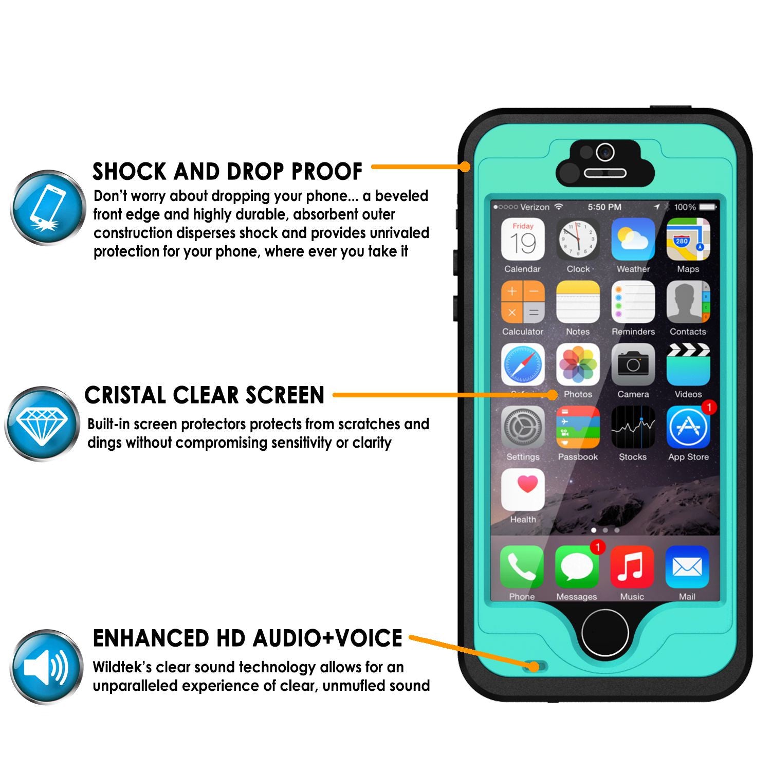 iPhone 5S/5 Waterproof Case, PunkCase StudStar Teal Case Water/Shock/Dirt Proof iPhone 5S/5 Waterproof Case, PunkCase StudStar Teal Case Water/Shock/Dirt Proof
