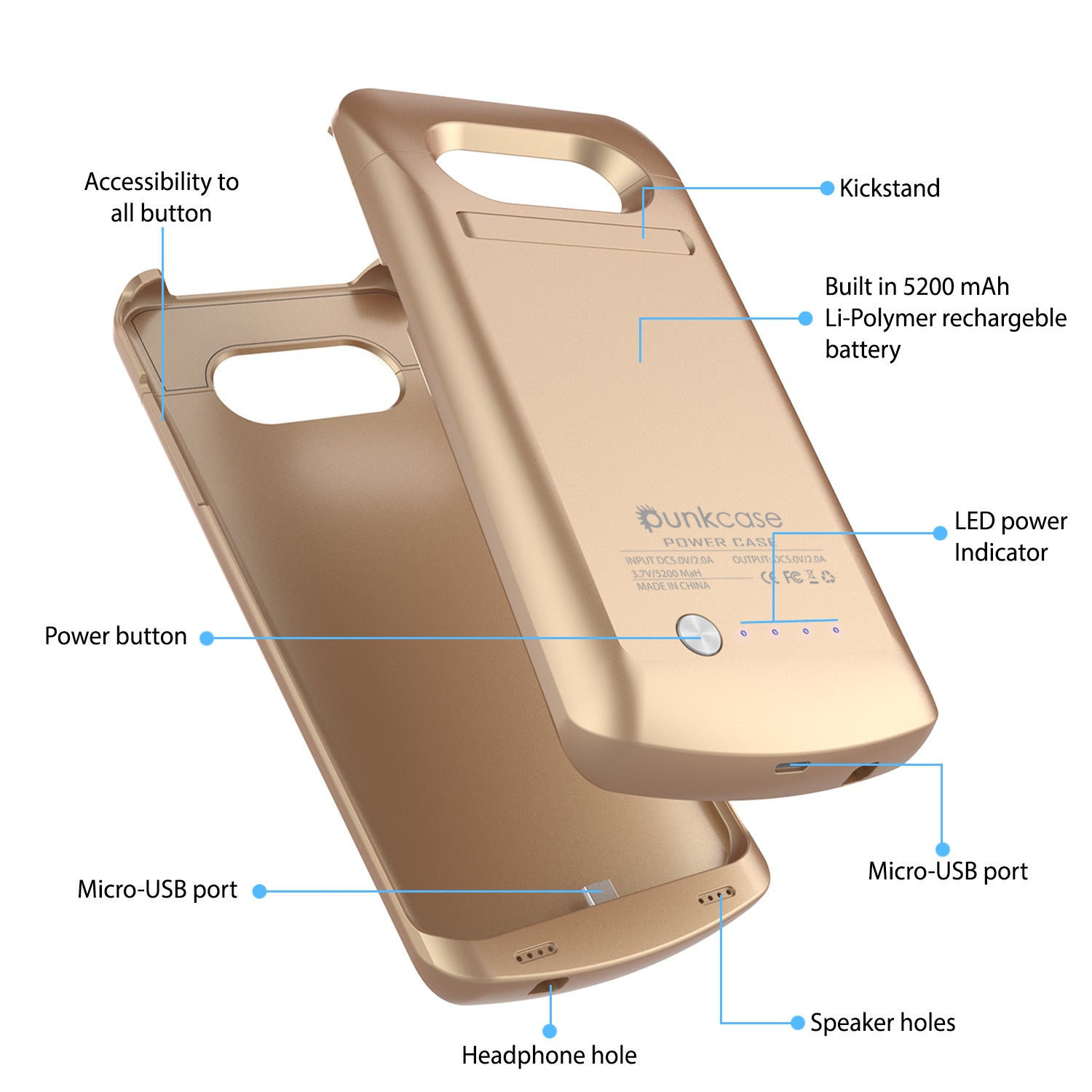 Galaxy S7 EDGE Battery Case, Punkcase 5200mAH Charger Case W/ Screen Protector | Integrated Kickstand & USB Port | IntelSwitch [Gold]