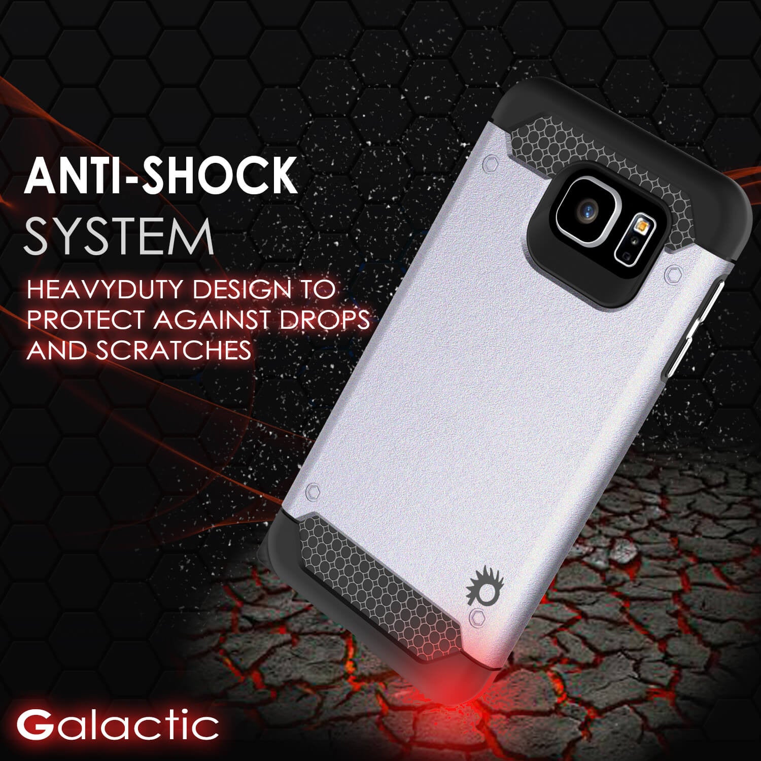 Galaxy S6 Case PunkCase Galactic Silver Slim Protective Armor Soft Cover Case w/ Tempered Glass