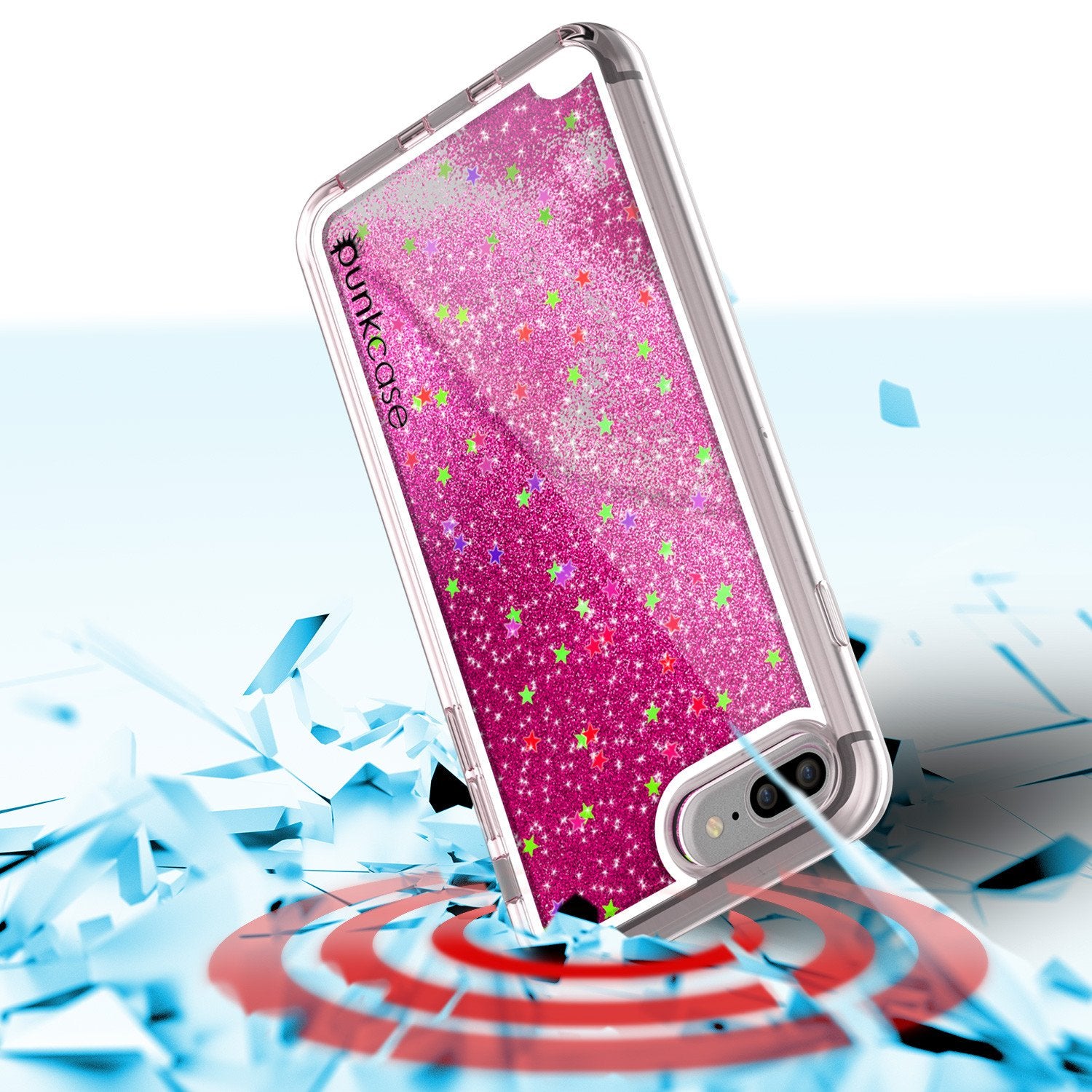iPhone 8+ Plus Case, PunkCase LIQUID Pink Series, Protective Dual Layer Floating Glitter Cover