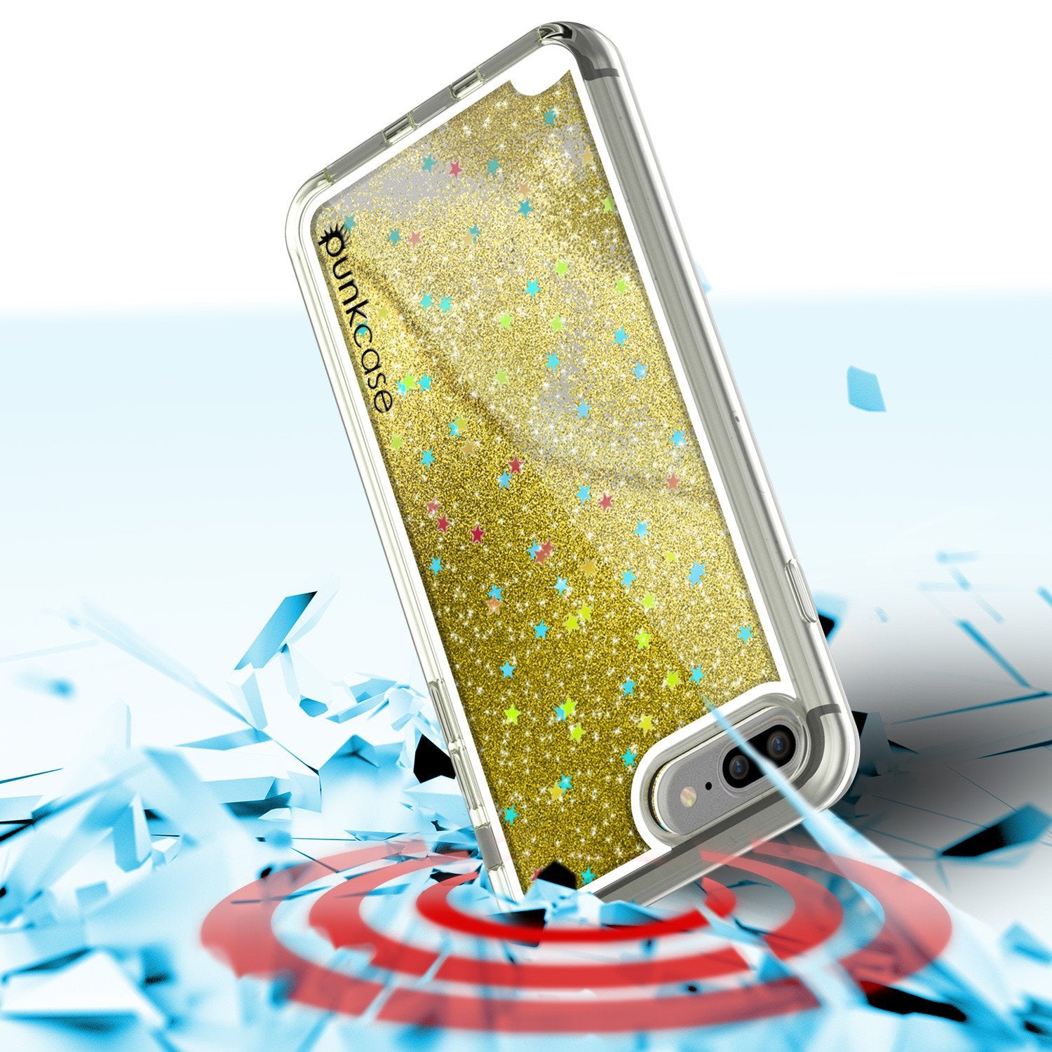 iPhone 8+ Plus Case, PunkСase LIQUID Gold Series, Protective Dual Layer Floating Glitter Cover