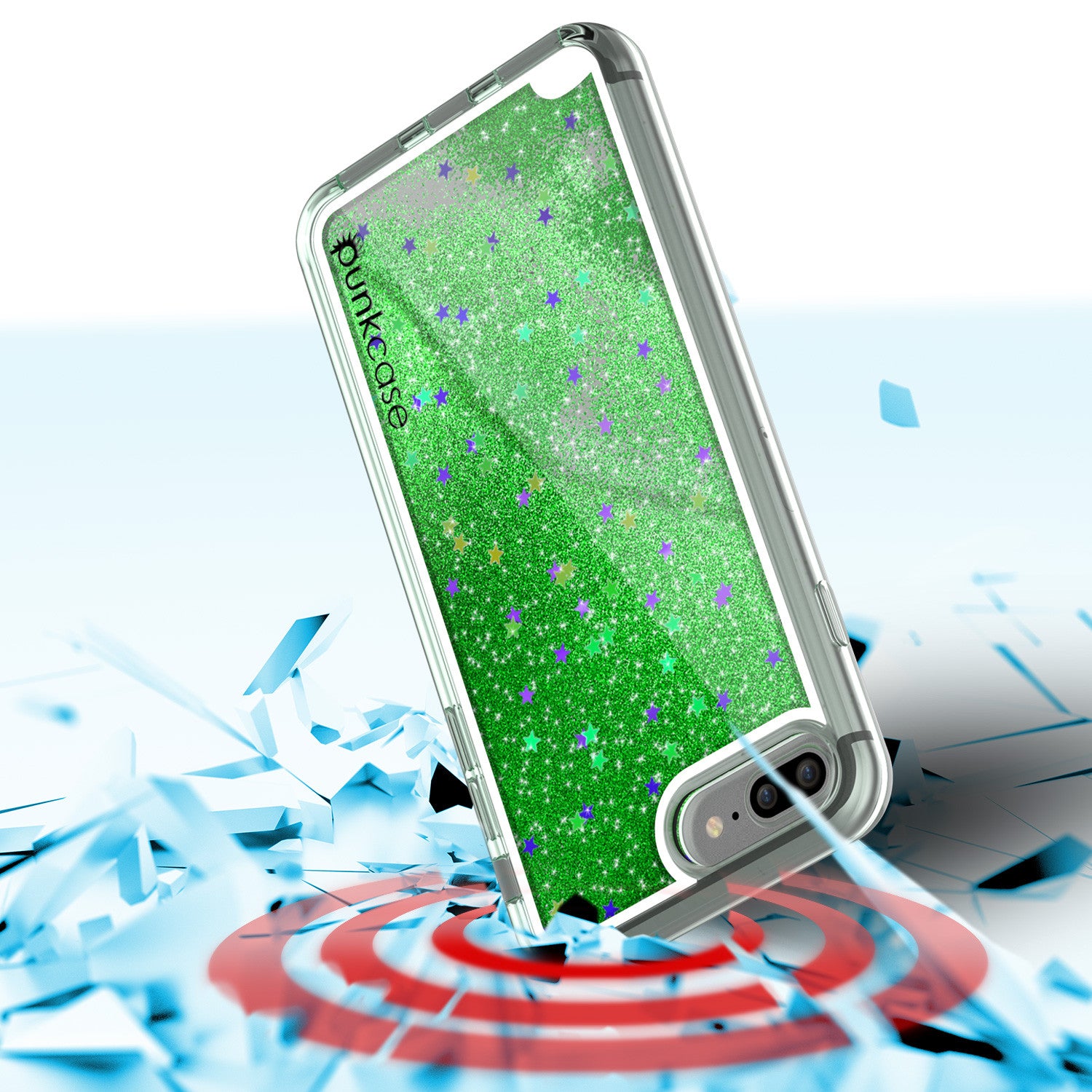 iPhone 7+ Plus Case, PunkCase LIQUID Green Series, Protective Dual Layer Floating Glitter Cover