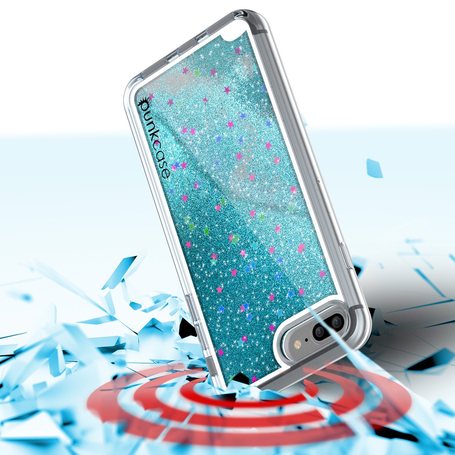 iPhone 8+ Plus Case, PunkCase LIQUID Teal Series, Protective Dual Layer Floating Glitter Cover